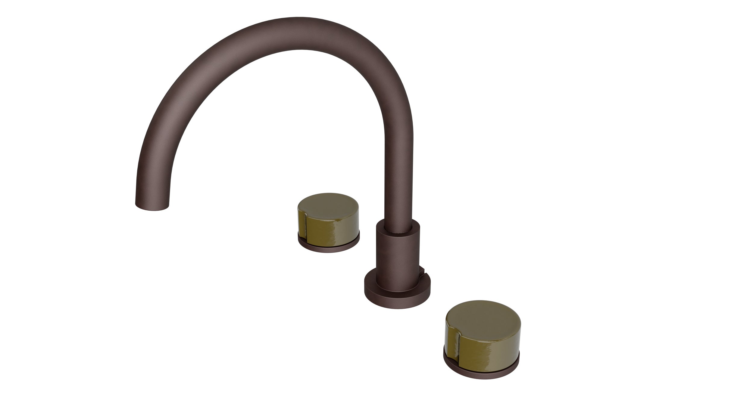 Foundry Two Handle Deck Mount Gooseneck Bath Trim with Groove Ceramic Knob Handles in Architectural Copper