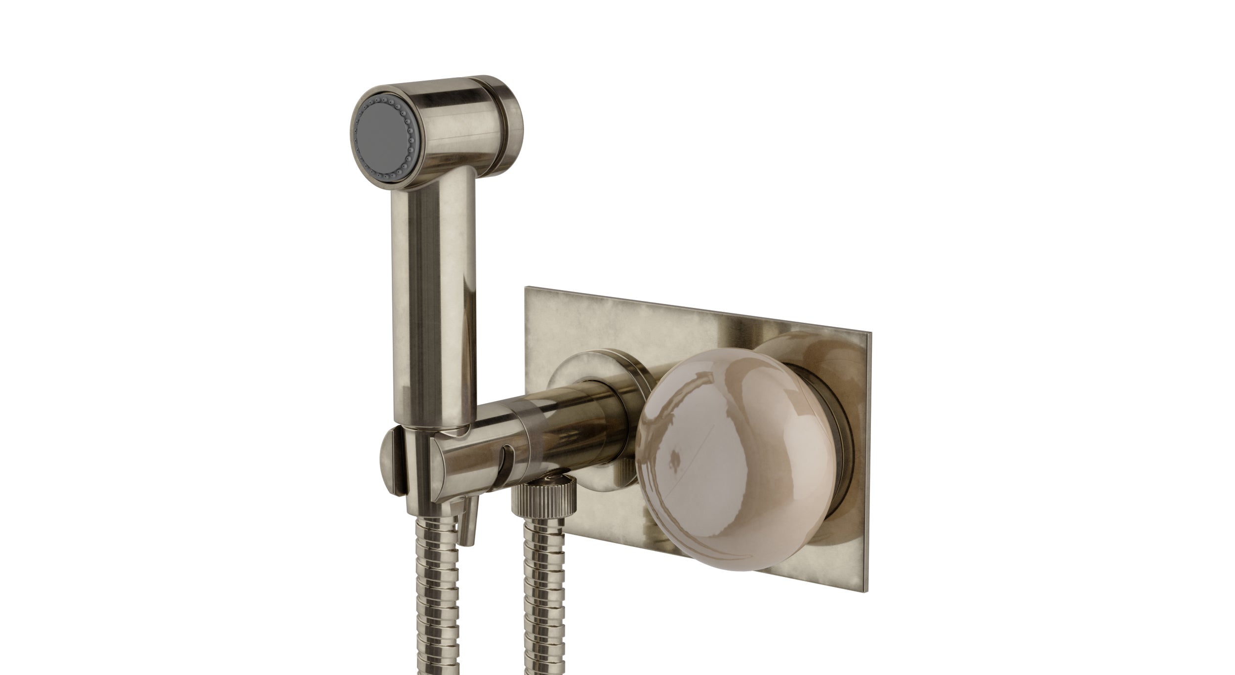 Foundry One Handle Wall Mount Bidet Trim with Pebble Ceramic Knob Handle in French Nickel