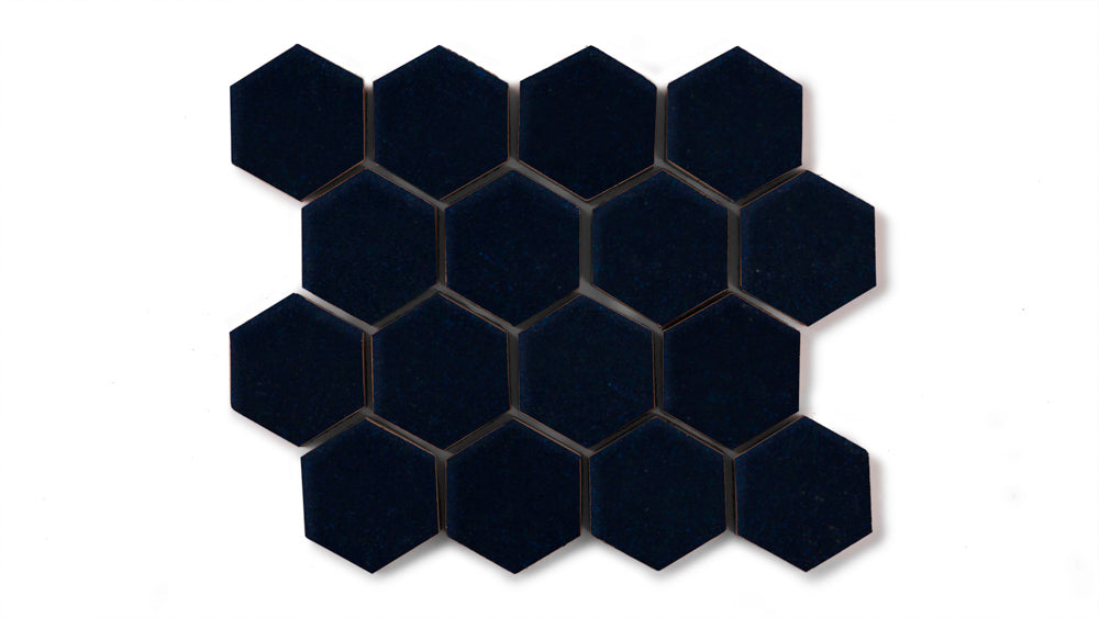 2" Hexagon Sheeted Original Ceramic Mosaic Tile in Navy Blue Gloss