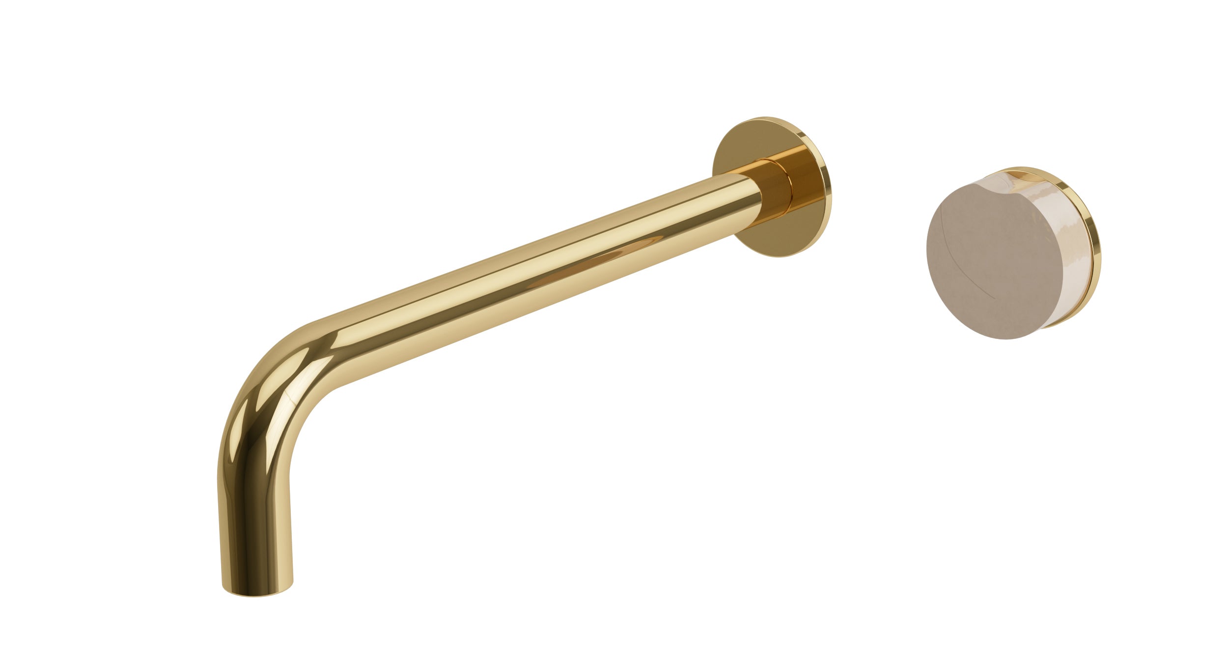 Foundry One Handle Wall Mount 10" Lavatory Faucet with Groove Ceramic Knob Handle in Polished Brass