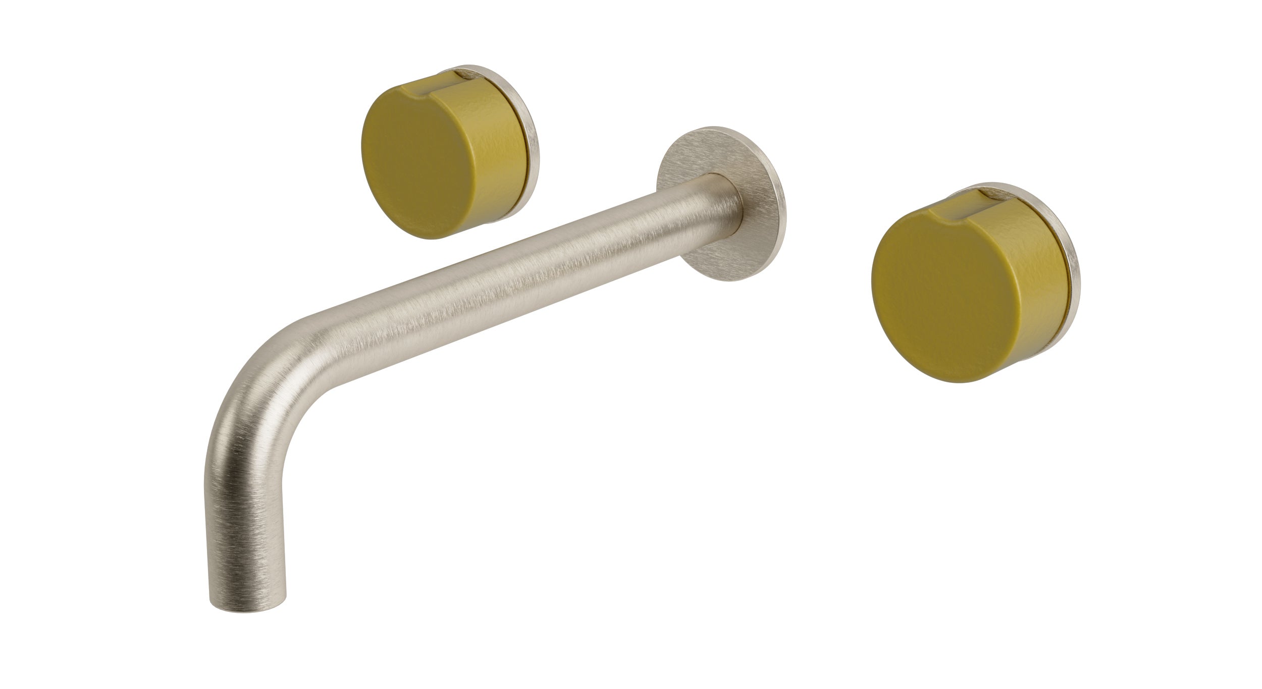 Foundry Two Handle Wall Mount 7.5" Lavatory Faucet with Groove Ceramic Knob Handles in Satin Nickel