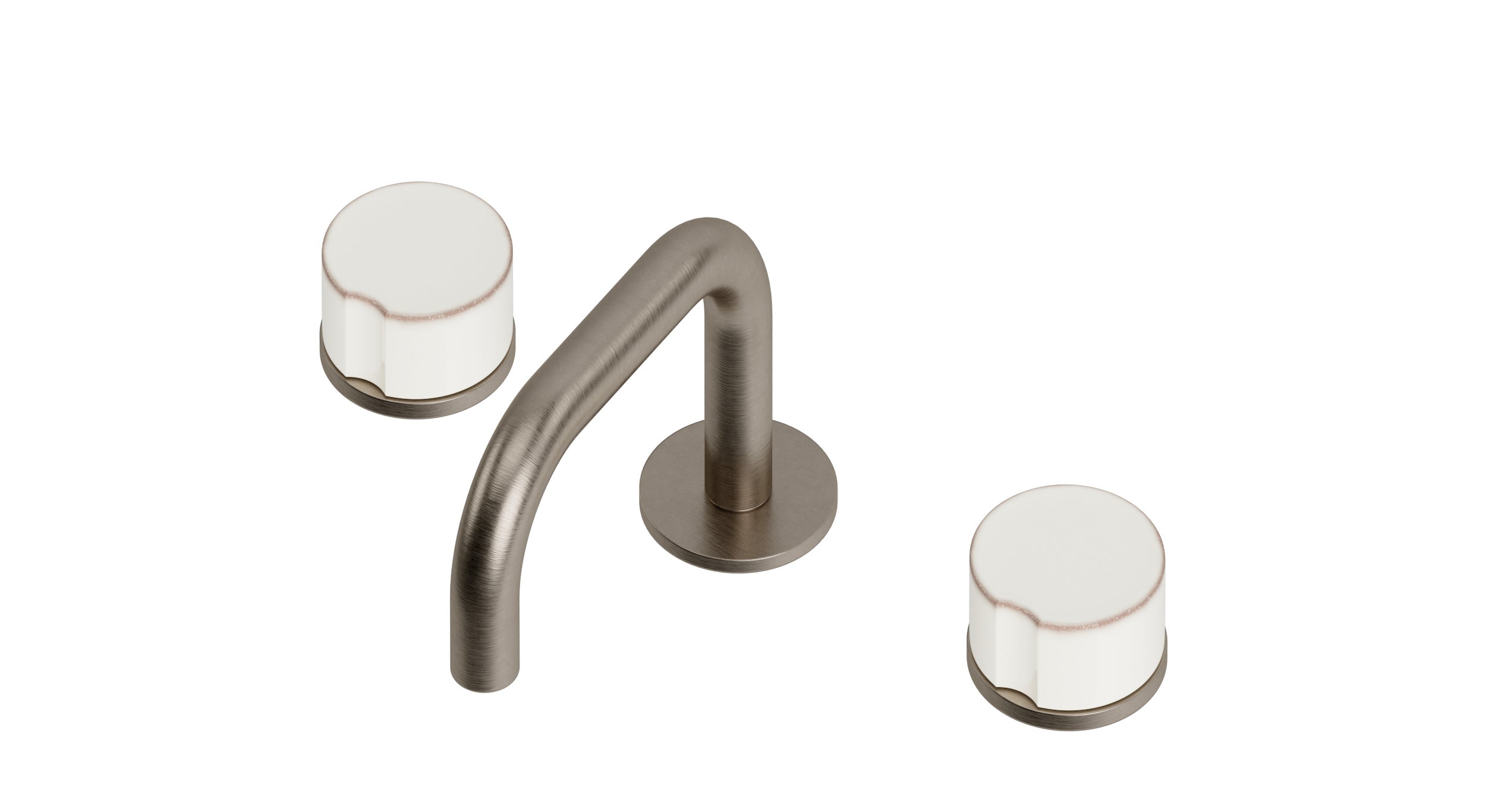 Foundry Two Handle Deck Mount Squaretop Lavatory Faucet with Groove Ceramic Knob Handles in Antique Nickel
