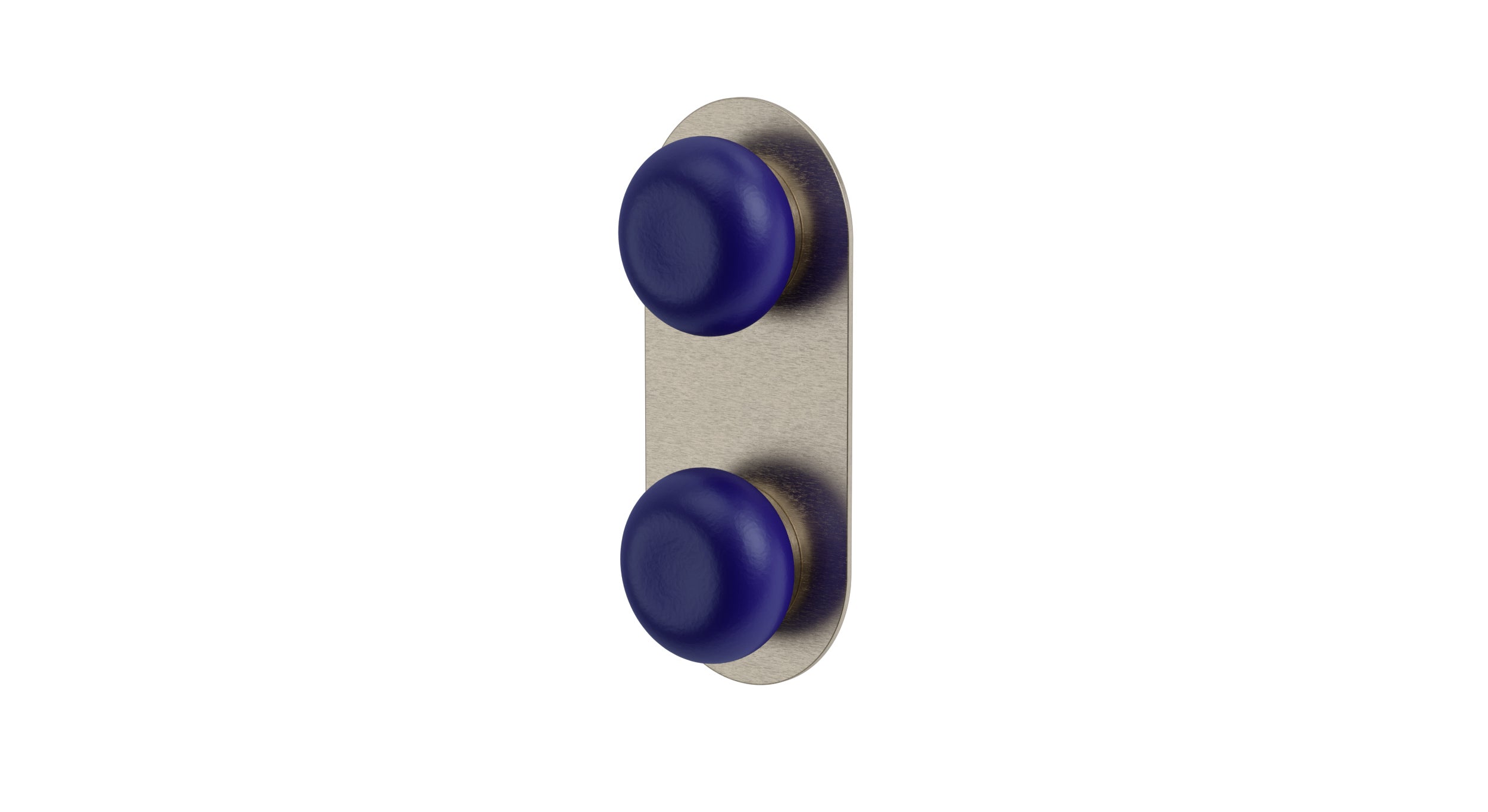 Foundry Two Handle Wall Mount Shower Trim with Pebble Ceramic Knob Handles in Satin Nickel