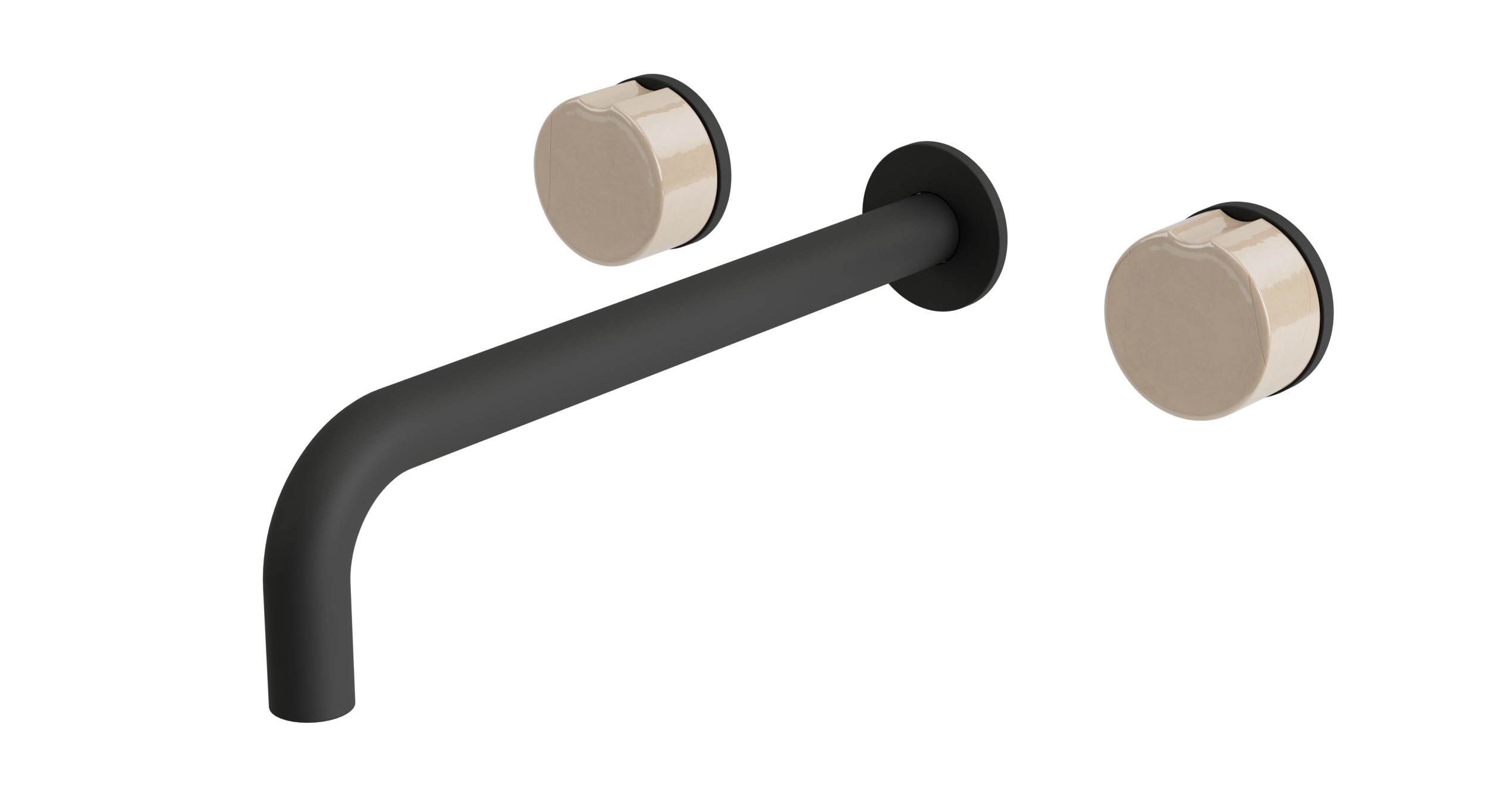 Foundry Two Handle Wall Mount 10" Lavatory Faucet with Groove Ceramic Knob Handles in Matte Black