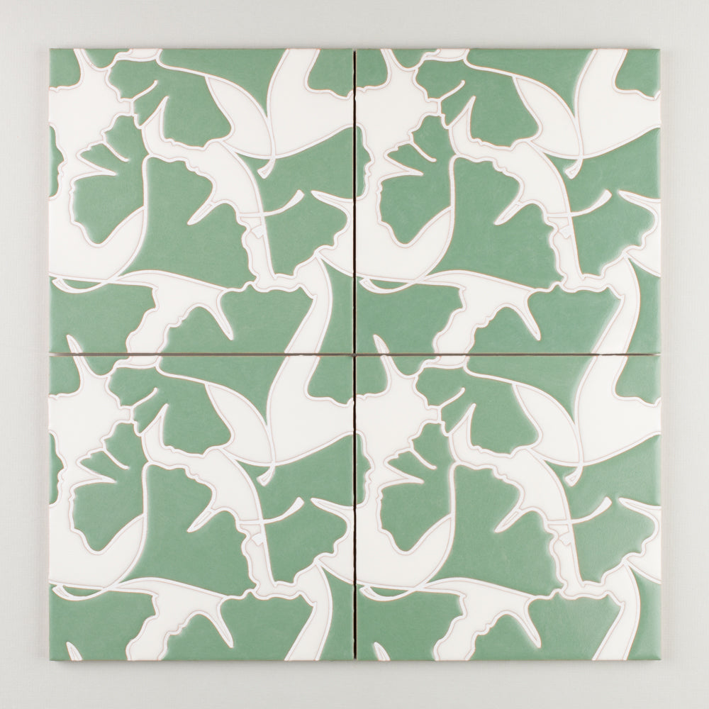 8x8 Handpainted Sample Gingko  in Green Motif