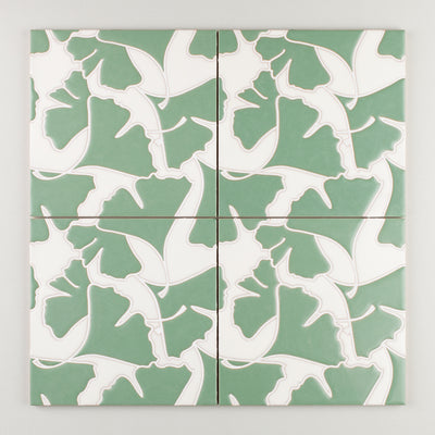 8x8 Handpainted Sample Gingko  in Green Motif