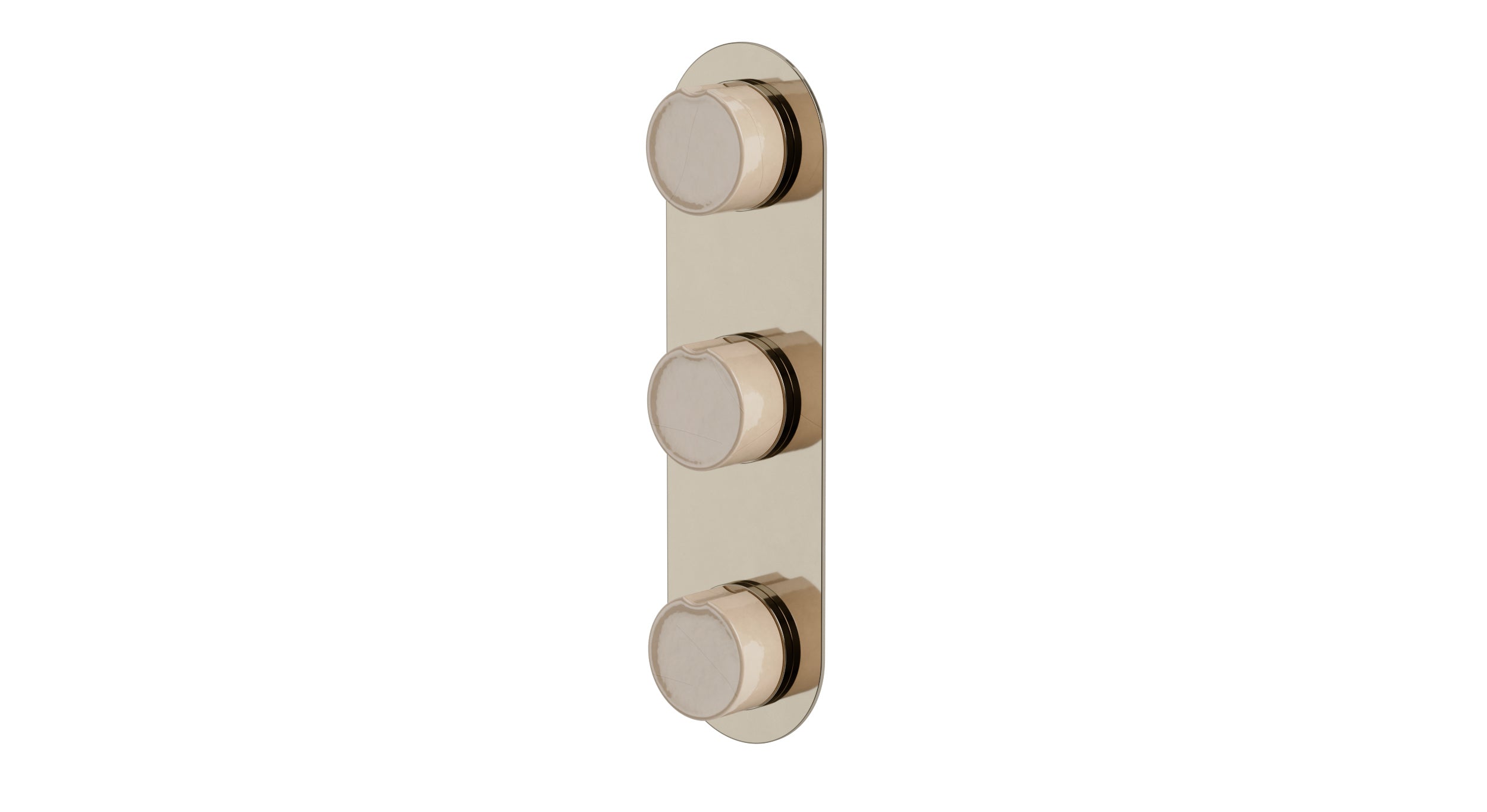 Foundry Three Handle Wall Mount Shower Trim with Groove Ceramic Knob Handles in Polished Nickel
