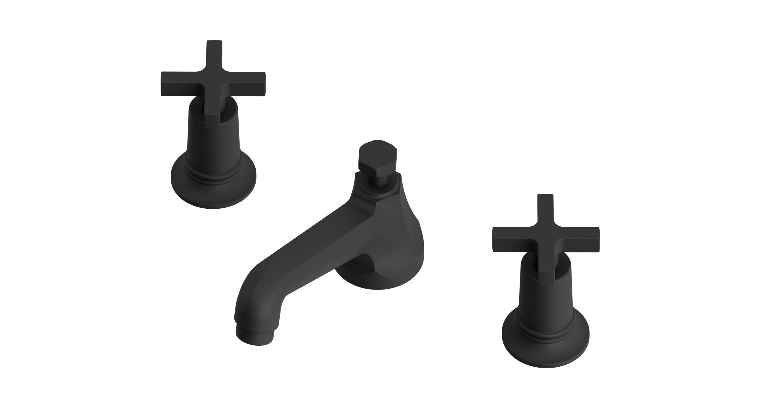 Emerson Two Handle Deck Mount Low Hexagon Lavatory Faucet with Classic Cross Handles in Matte Black