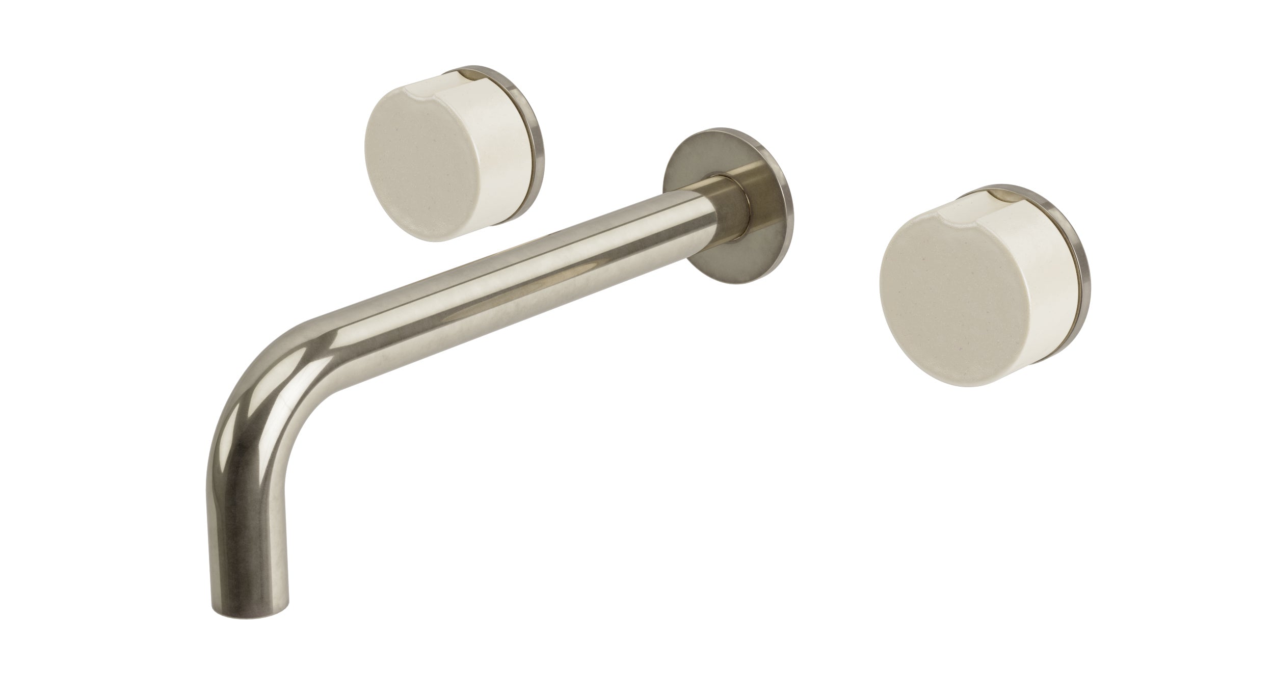 Foundry Two Handle Wall Mount 7.5" Lavatory Faucet with Groove Ceramic Knob Handles in French Nickel