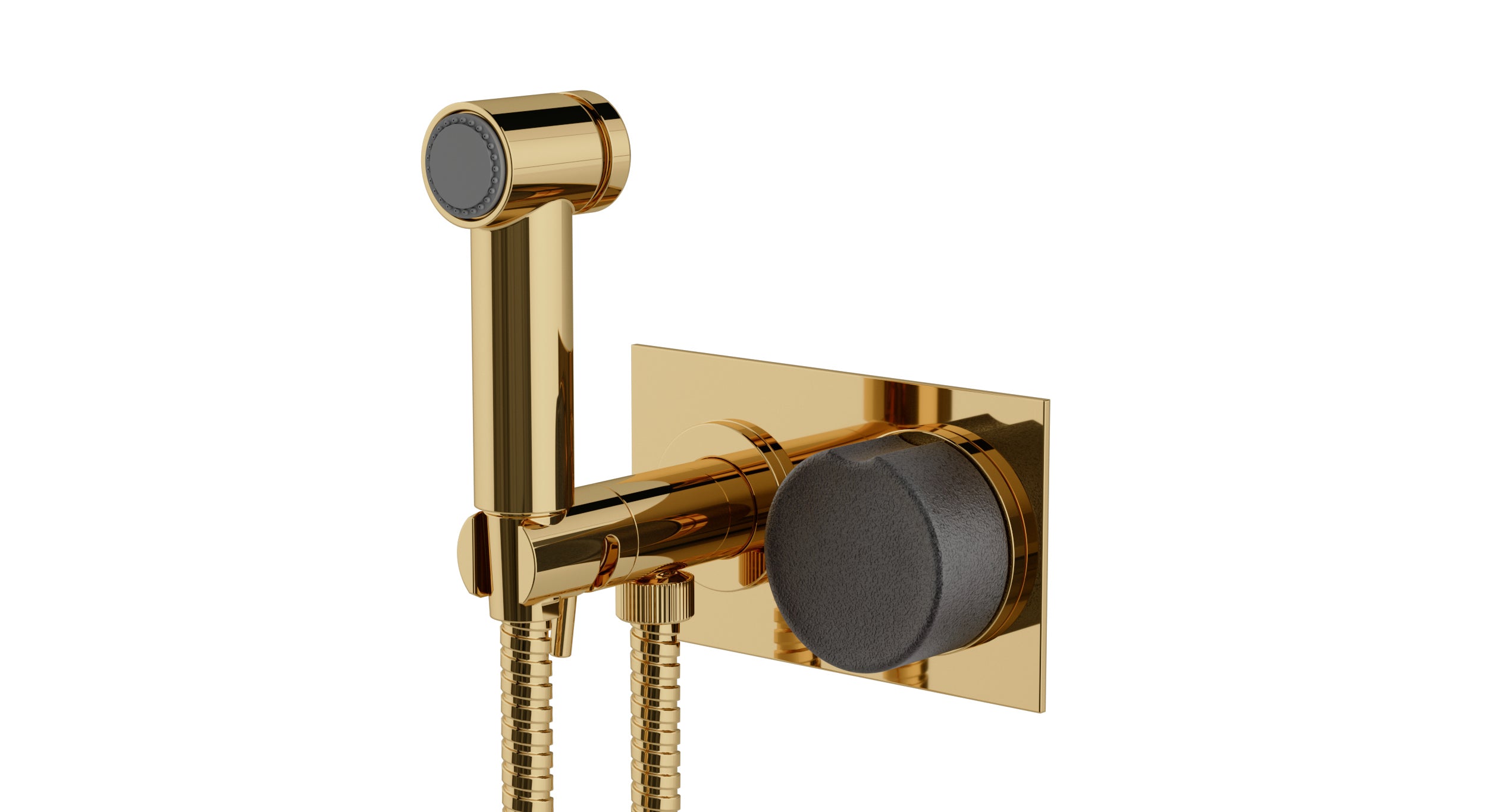 Foundry One Handle Wall Mount Bidet Trim with Groove Ceramic Knob Handle in Polished Brass
