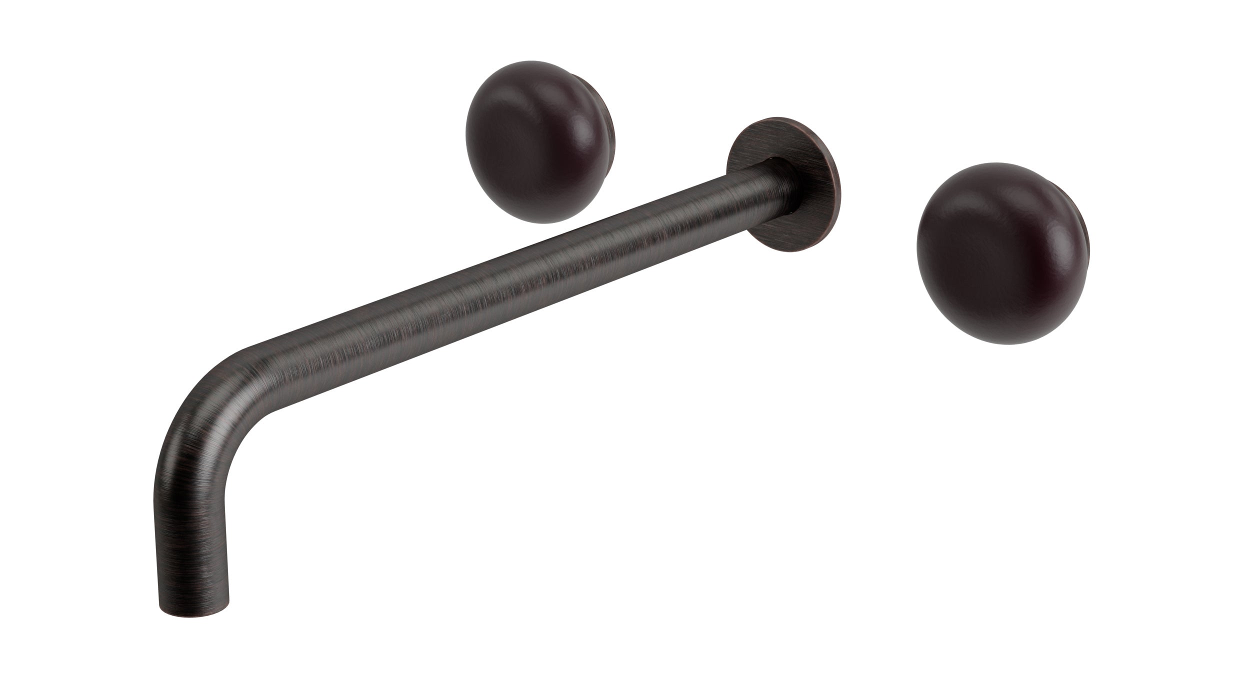 Foundry Two Handle Wall Mount 12" Lavatory Faucet with Pebble Ceramic Knob Handles in Antique Bronze