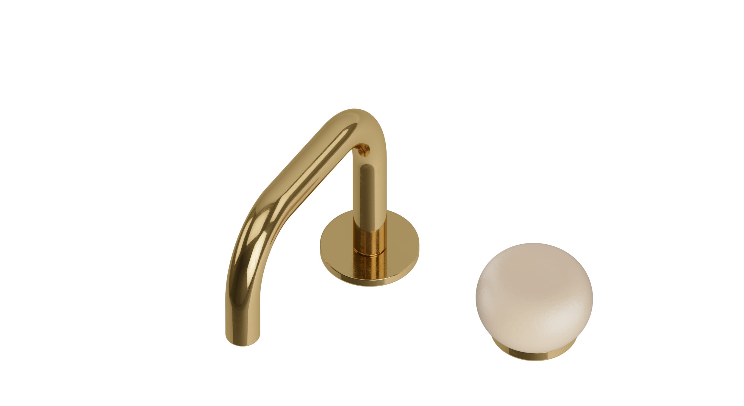 Foundry One Handle Deck Mount Squaretop Lavatory Faucet with Pebble Ceramic Knob Handle in Uncoated Polished Brass
