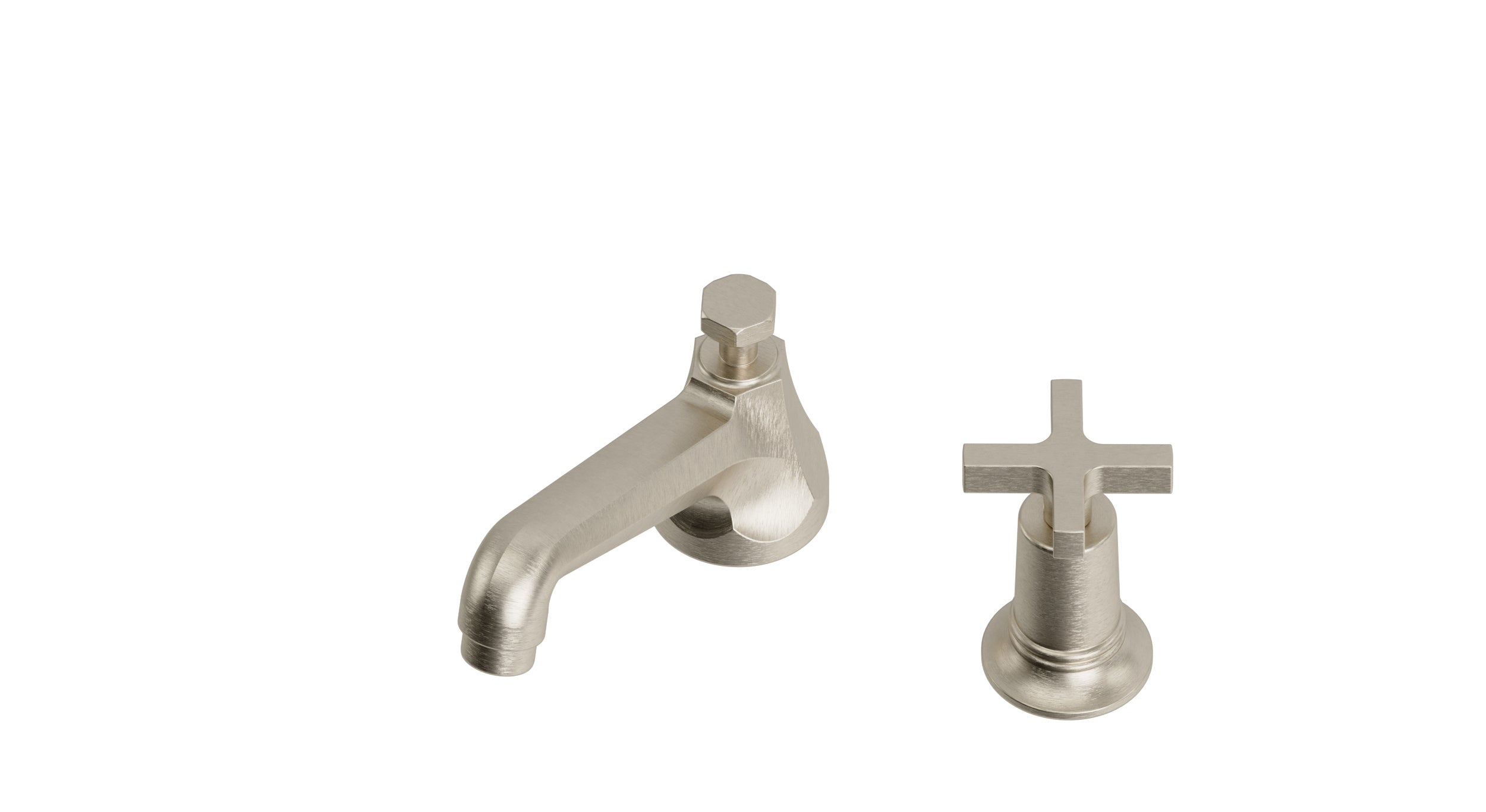Emerson One Handle Deck Mount Low Hexagon Lavatory Faucet with Classic Cross Handle in Satin Nickel