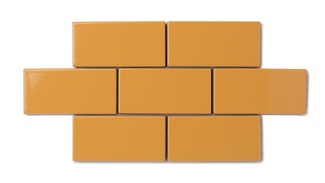 2x2 Straight Set Sheeted Natural Press Ceramic Mosaic Tile in Yellow Ochre Gloss