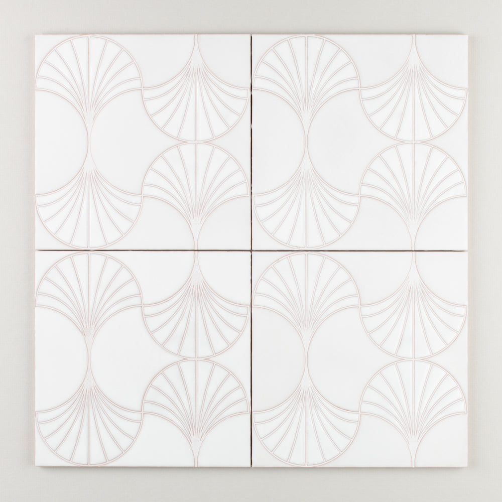 8x8 Handpainted Tile Sensu in White Motif