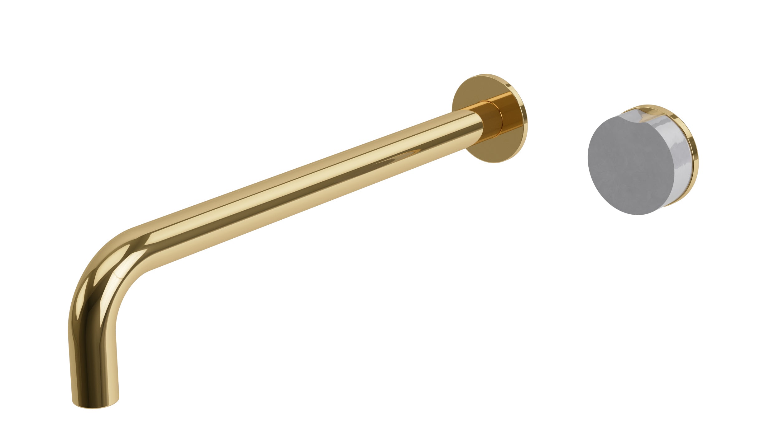 Foundry One Handle Wall Mount 12" Lavatory Faucet with Groove Ceramic Knob Handle in Polished Brass