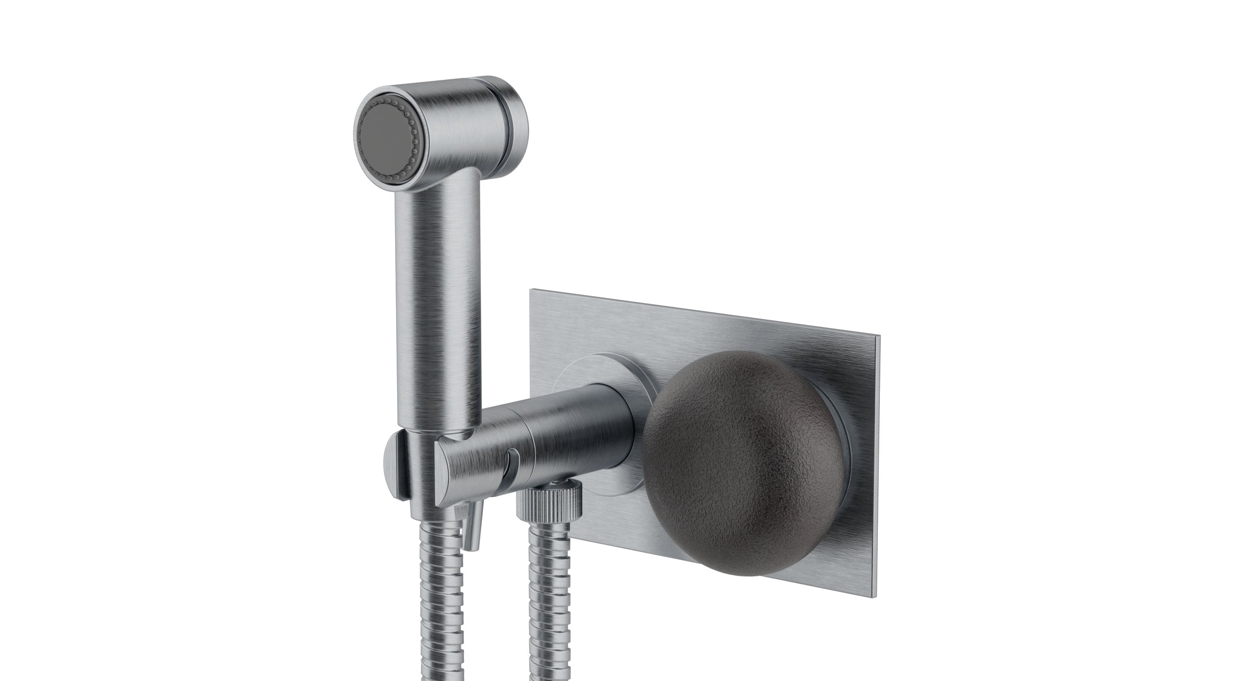 Foundry One Handle Wall Mount Bidet Trim with Pebble Ceramic Knob Handle in Satin Chrome