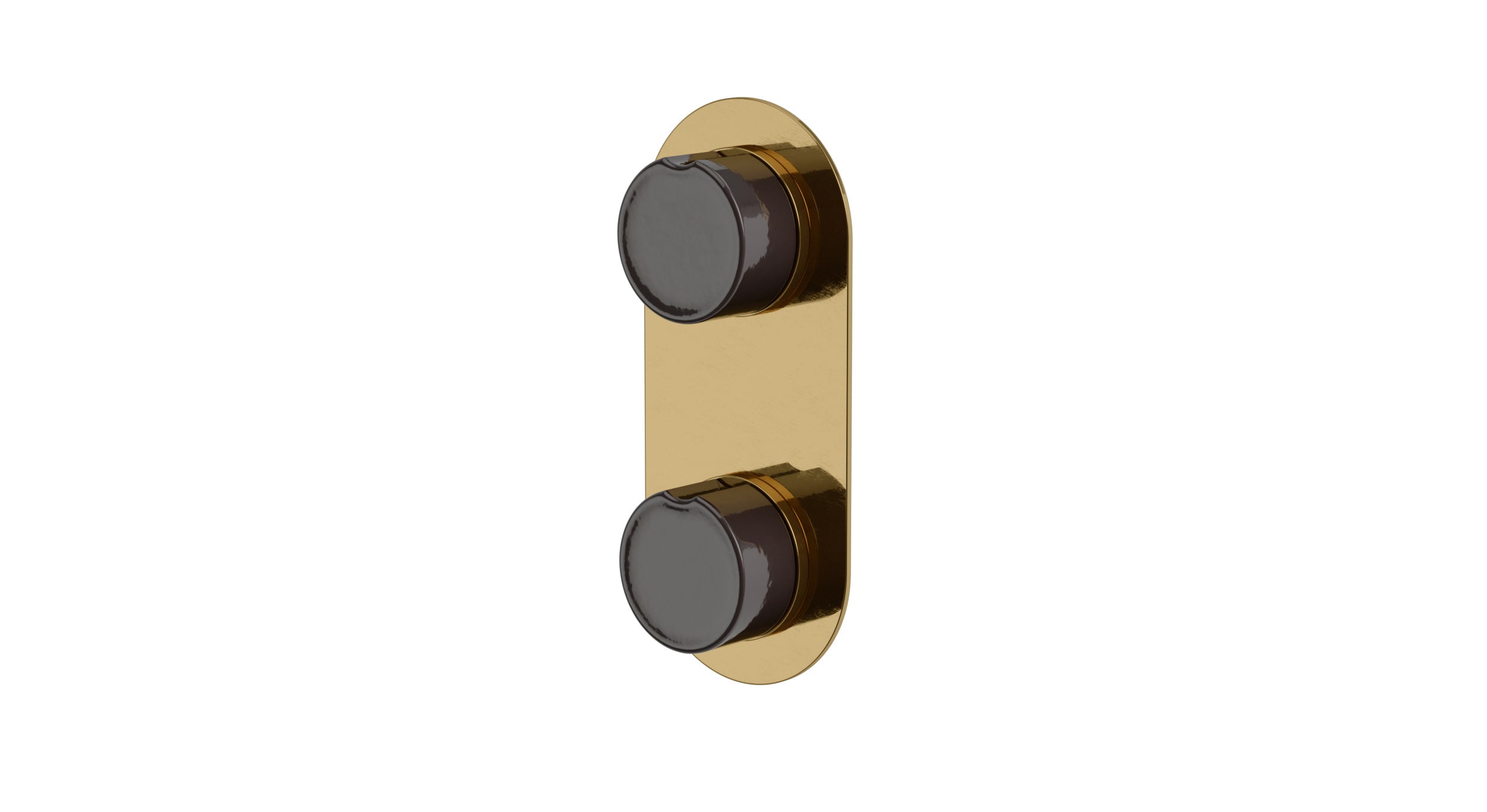 Foundry Two Handle Wall Mount Shower Trim with Groove Ceramic Knob Handles in Uncoated Polished Brass