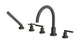 Flatiron Three Handle Deck Mount Gooseneck Bath Trim with Hand Shower and Linear Cross/Linear Lever Handles in Blackened Nickel