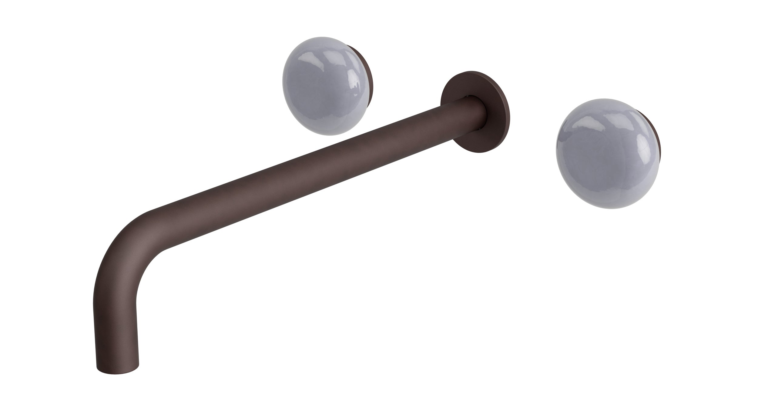 Foundry Two Handle Wall Mount 12" Lavatory Faucet with Pebble Ceramic Knob Handles in Architectural Copper