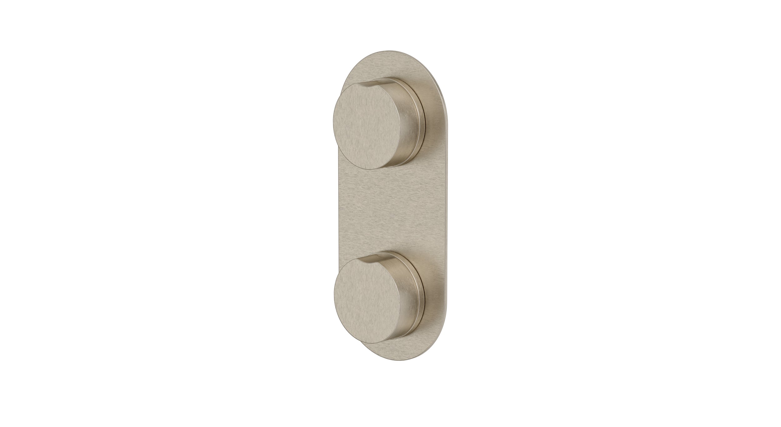 Foundry Two Handle Wall Mount Shower Trim with Barrel Knob Handles in Satin Nickel