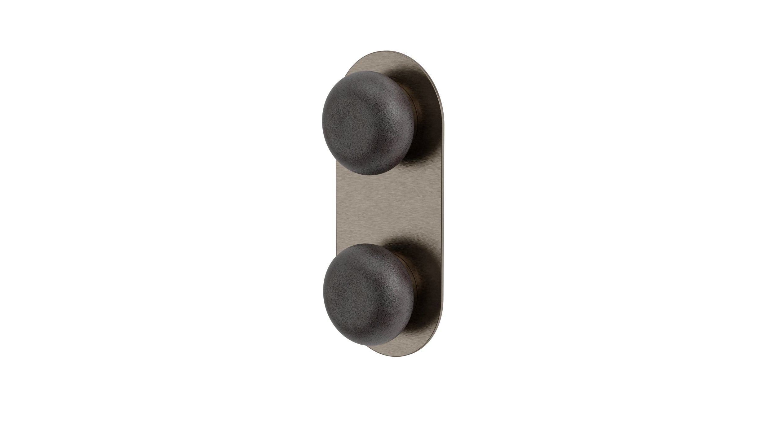 Foundry Two Handle Wall Mount Shower Trim with Pebble Ceramic Knob Handles in Antique Nickel