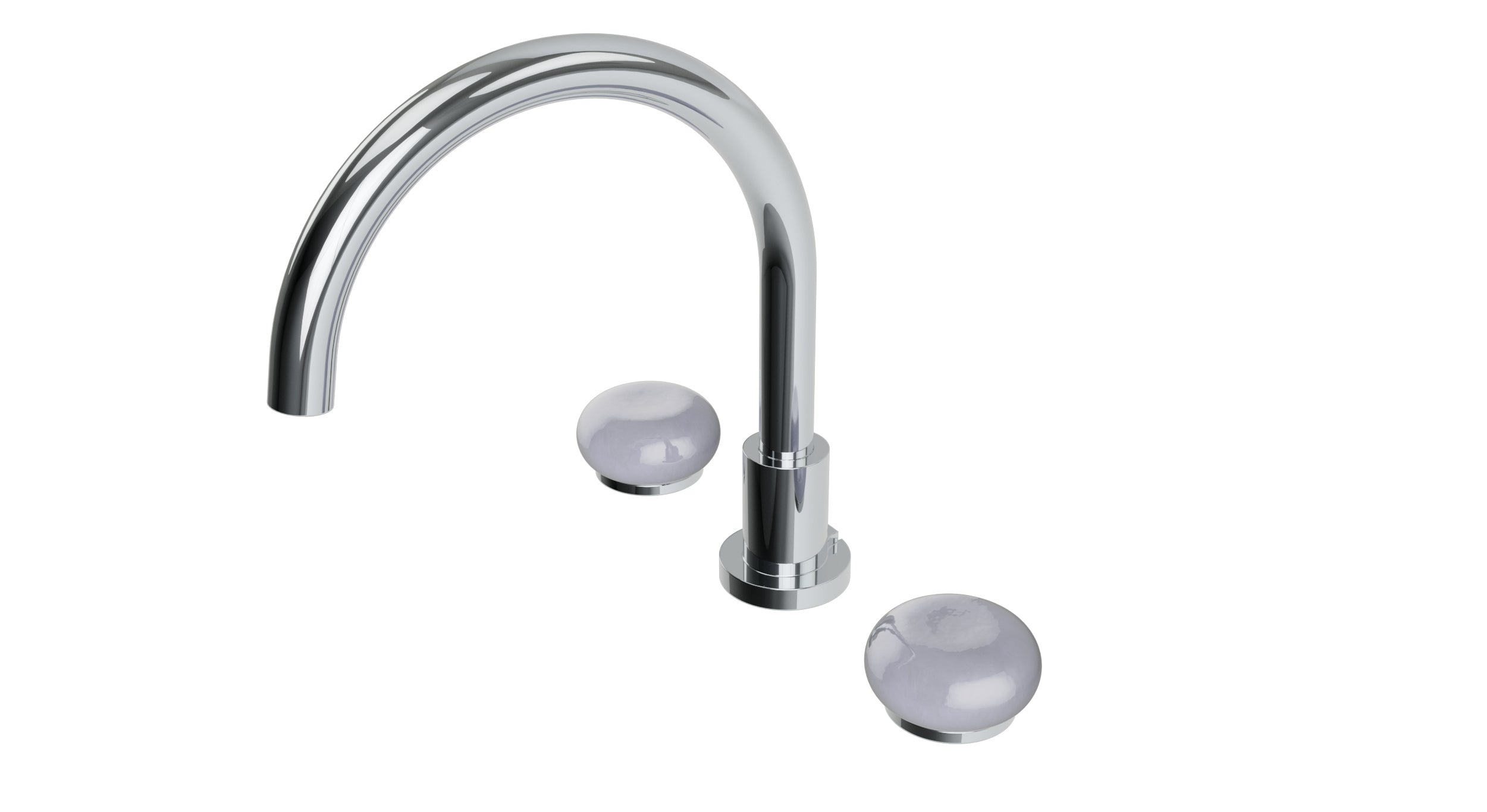 Foundry Two Handle Deck Mount Gooseneck Bath Trim with Pebble Ceramic Knob Handles in Polished Chrome