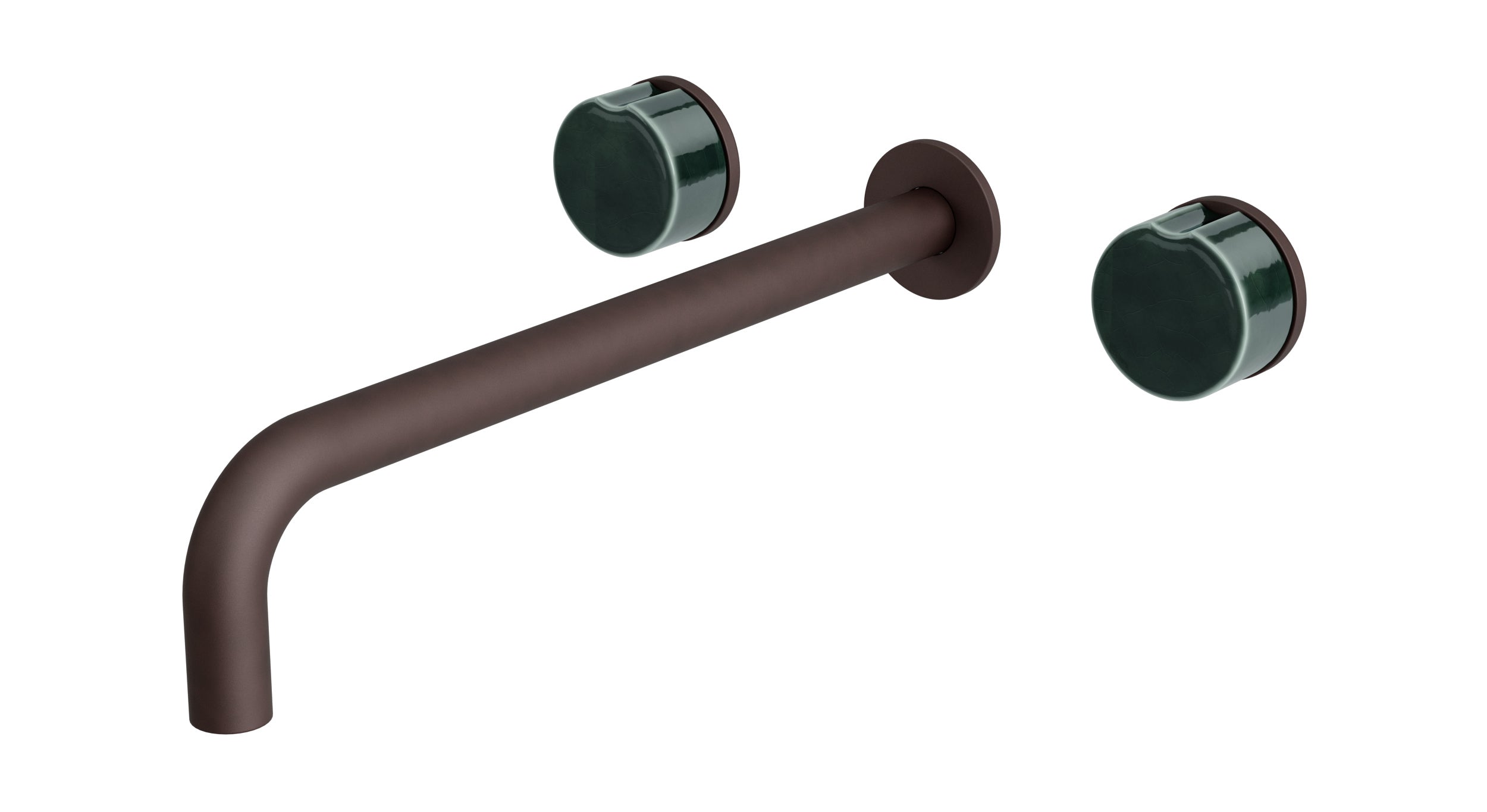Foundry Two Handle Wall Mount 12" Lavatory Faucet with Groove Ceramic Knob Handles in Architectural Copper