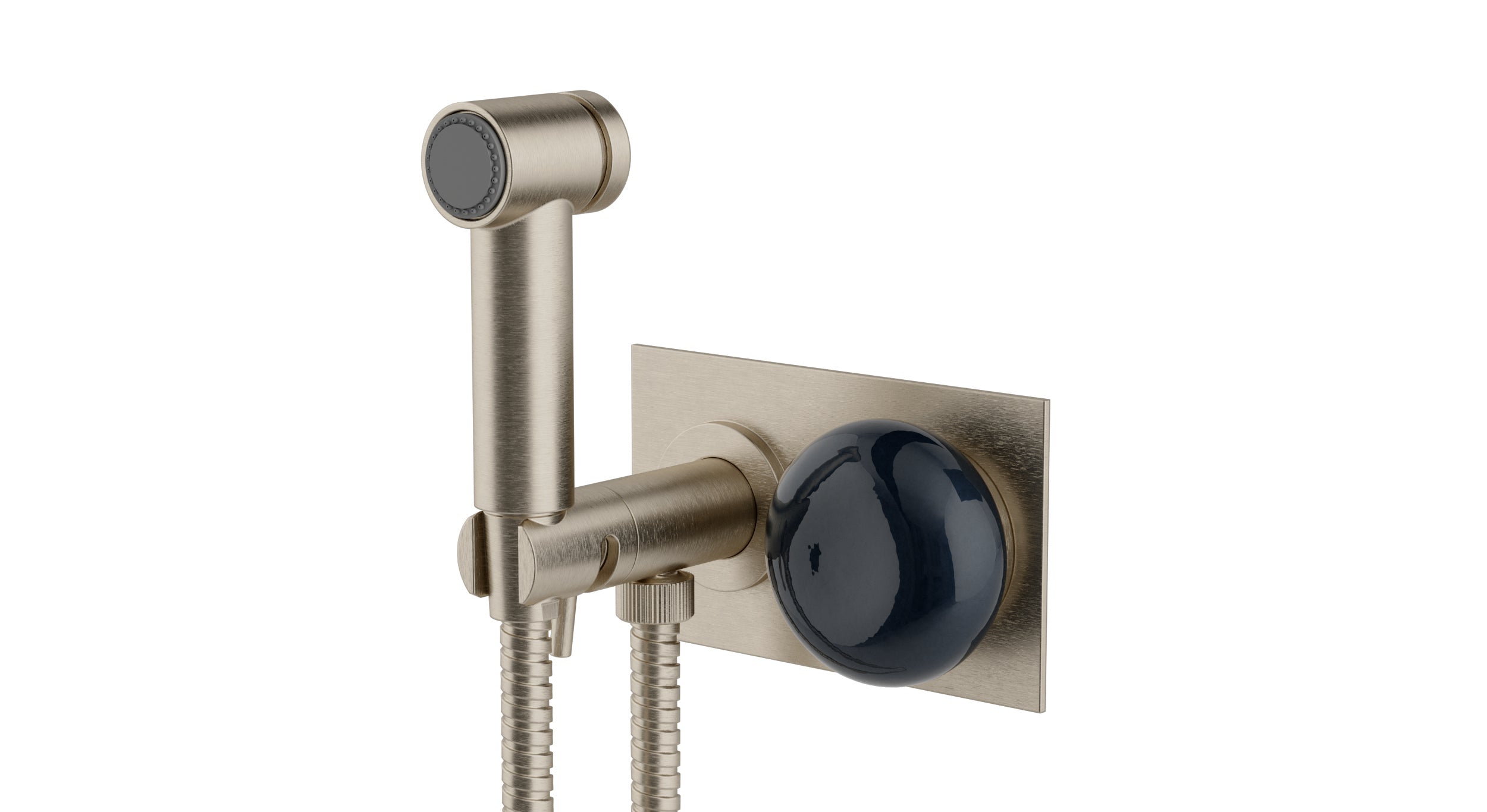 Foundry One Handle Wall Mount Bidet Trim with Pebble Ceramic Knob Handle in Satin Nickel