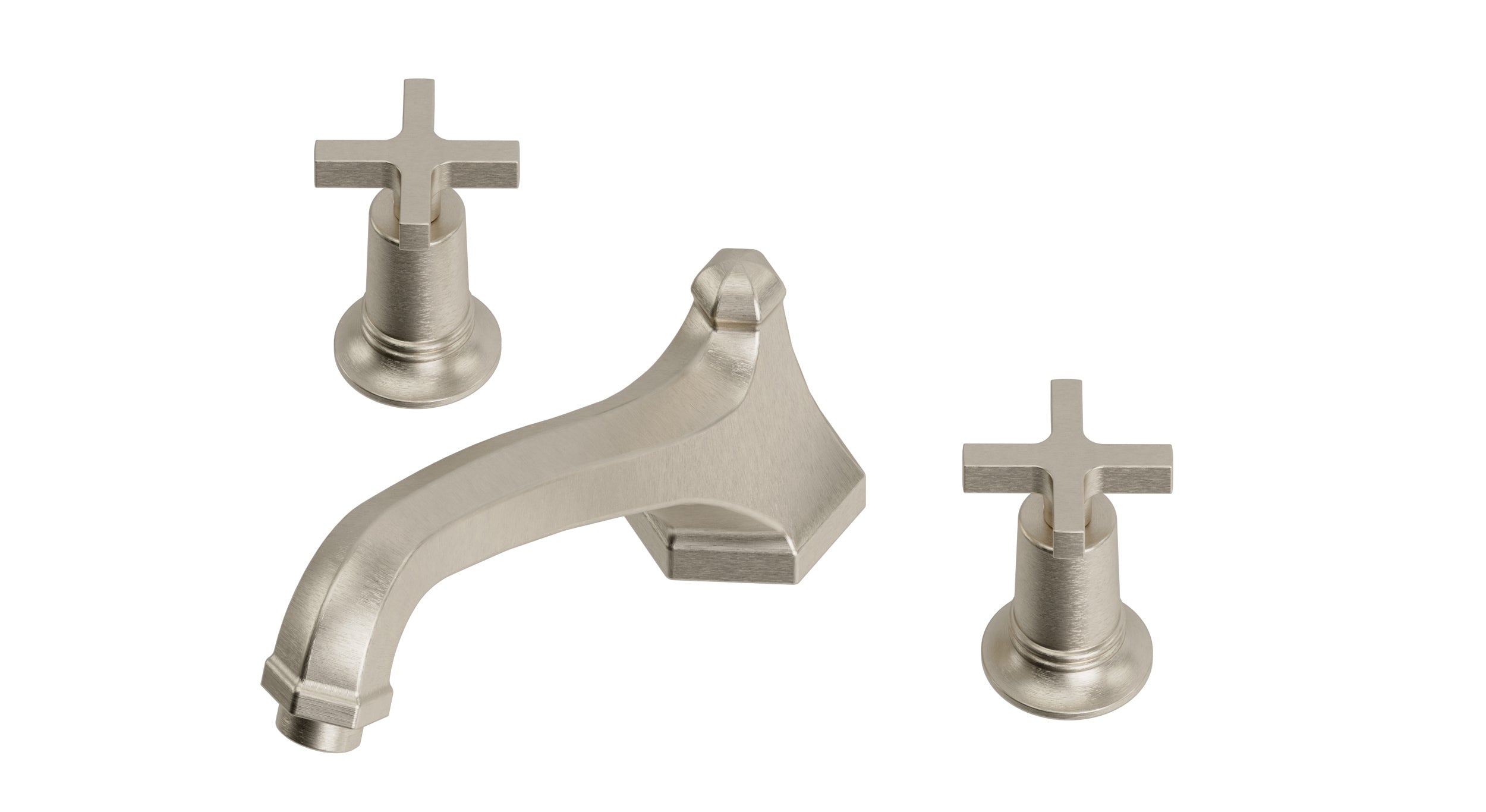Emerson Two Handle Deck Mount Low Hexagon Bath Trim with Classic Cross Handles in Satin Nickel