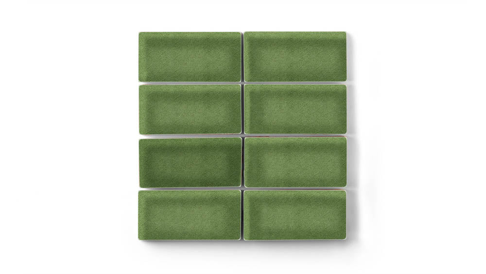 2x4 Straight Set Sheeted Original Ceramic Mosaic Tile in Kelp Gloss