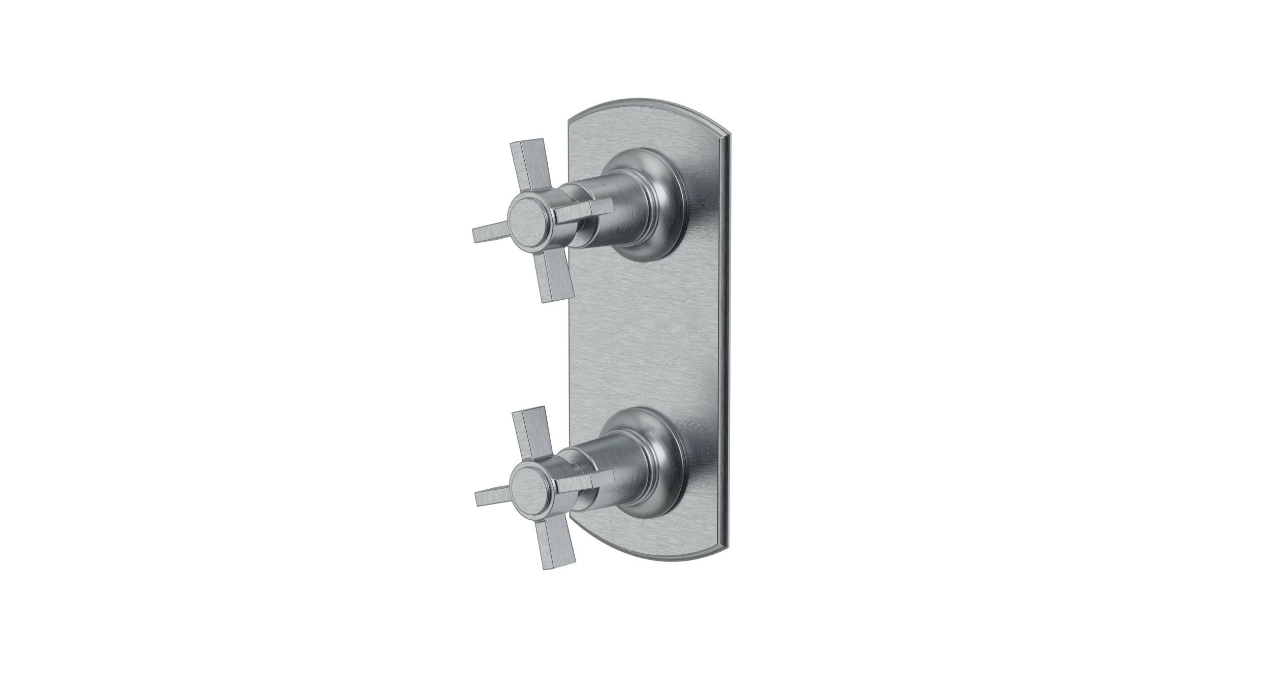 Emerson Two Handle Wall Mount Shower Trim with Defined Cross Handles in Satin Chrome