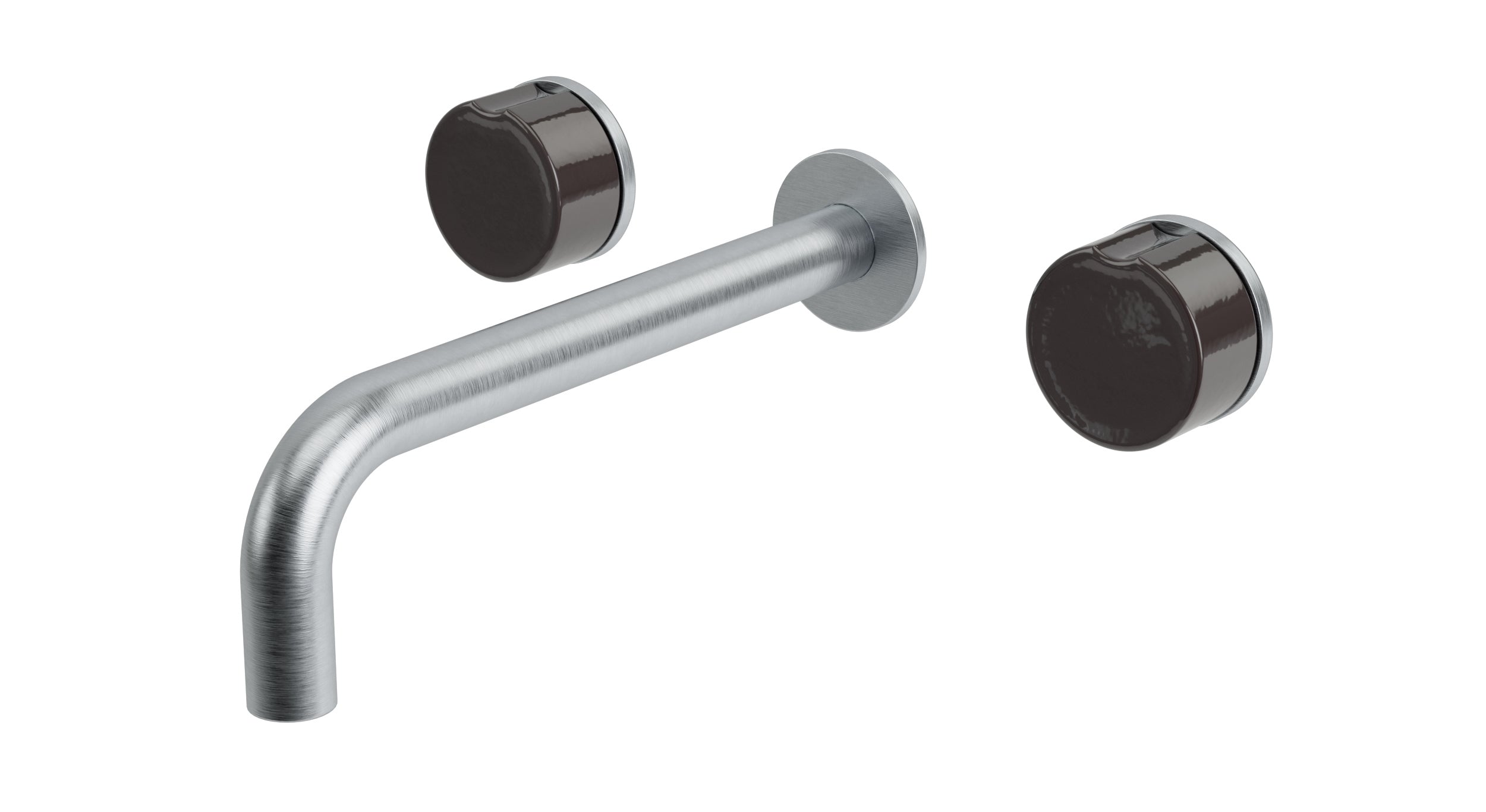 Foundry Two Handle Wall Mount 7.5" Lavatory Faucet with Groove Ceramic Knob Handles in Satin Chrome
