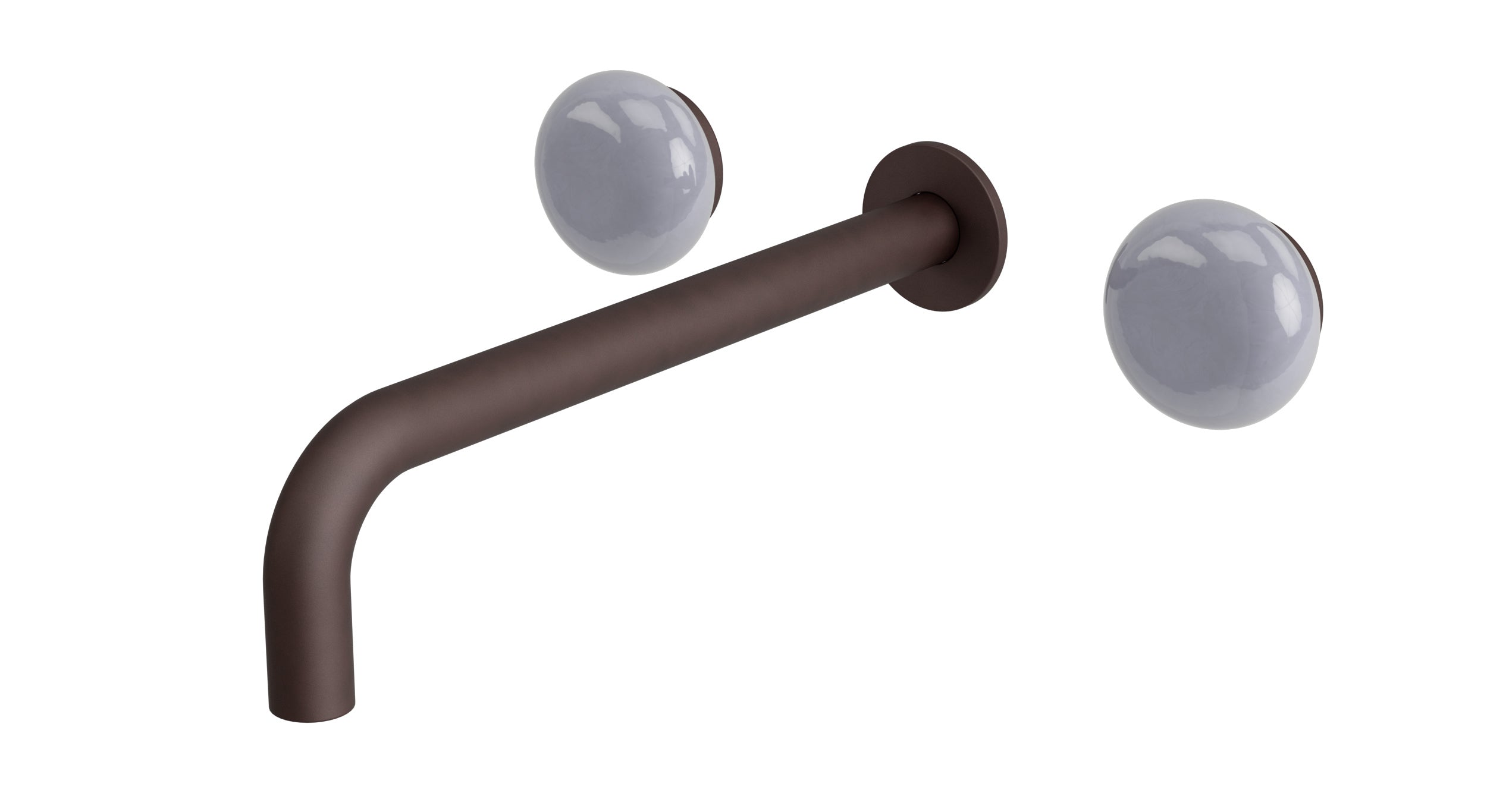 Foundry Two Handle Wall Mount 10" Lavatory Faucet with Pebble Ceramic Knob Handles in Architectural Copper