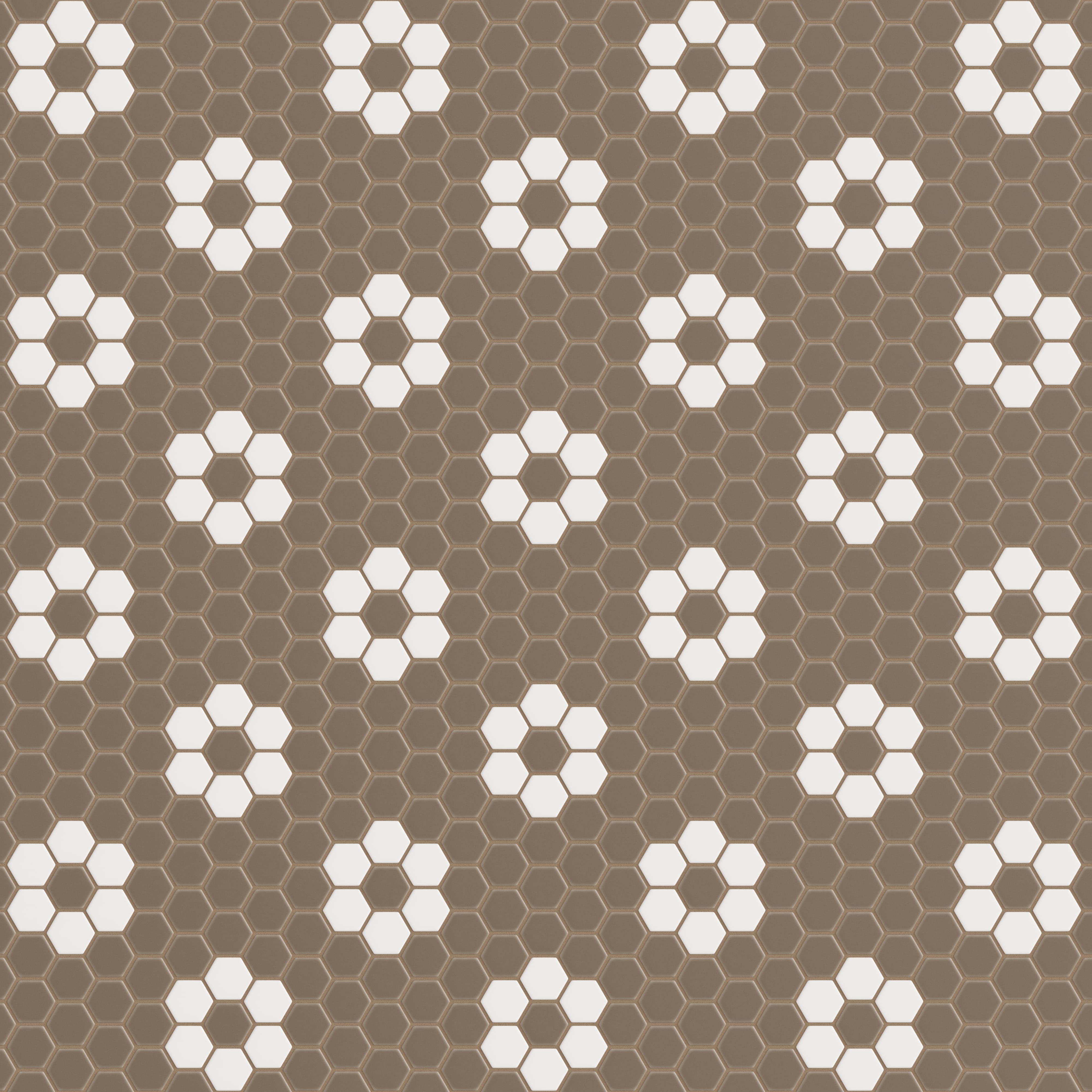 2" Hexagon Double Daisy Sheeted Original Ceramic Tile in Cardamom Matte & Calcite Matte