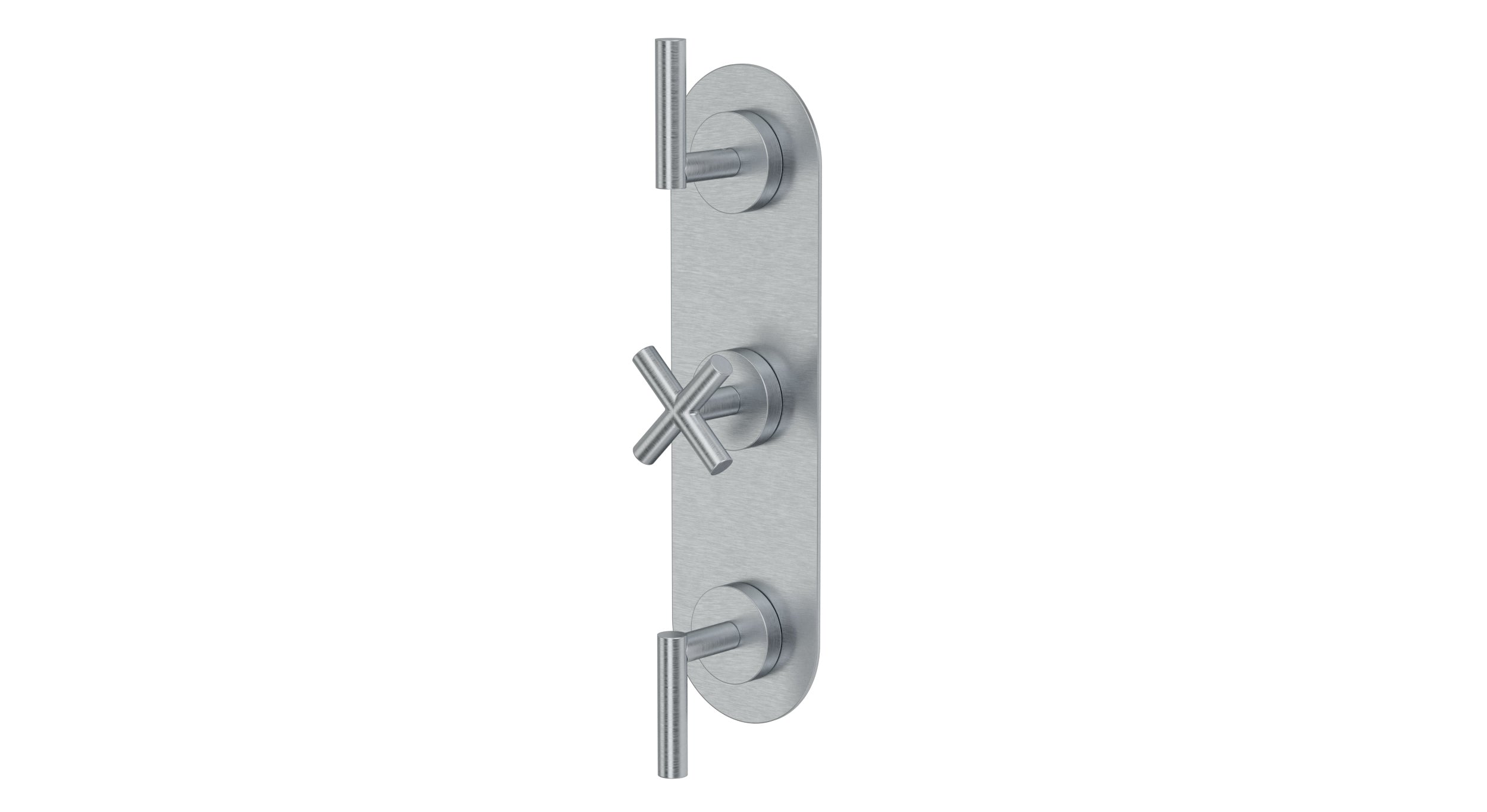 Contour Three Handle Wall Mount Shower Trim with Soft Cross/Soft Lever Handles in Satin Chrome