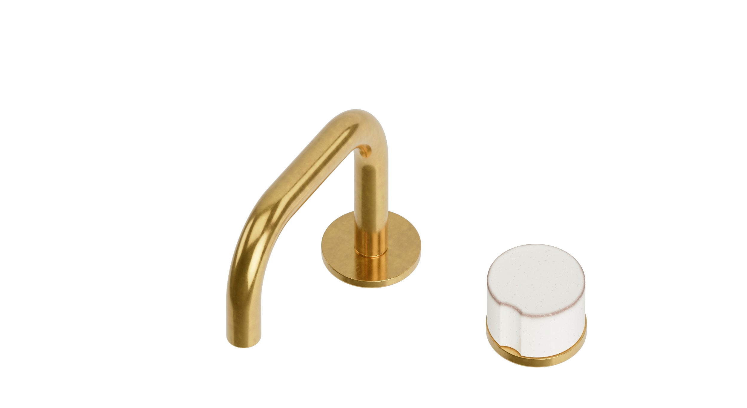 Foundry One Handle Deck Mount Squaretop Lavatory Faucet with Groove Ceramic Knob Handle in French Brass