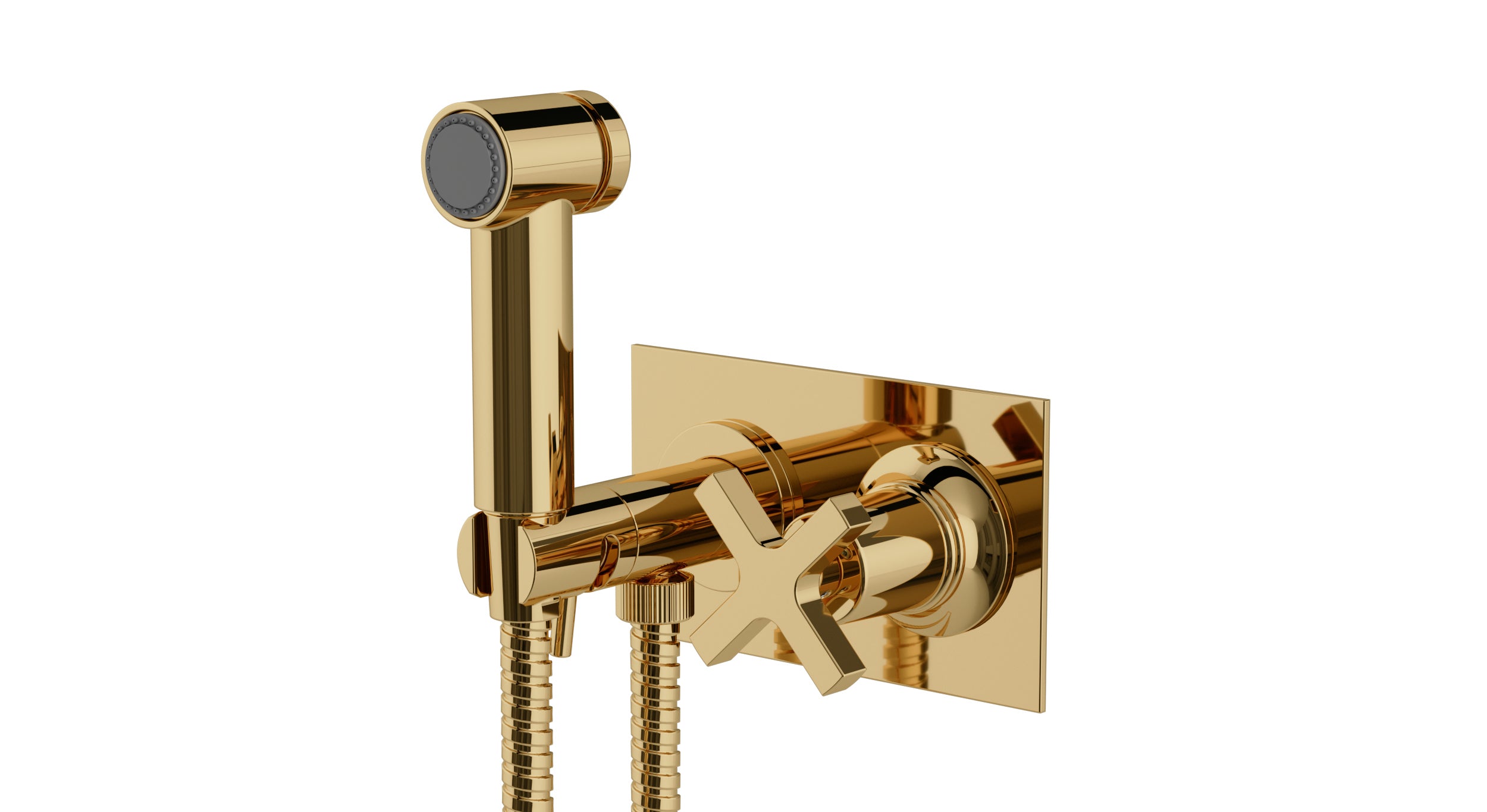 Emerson One Handle Wall Mount Bidet Trim with Classic Cross Handle in Polished Brass