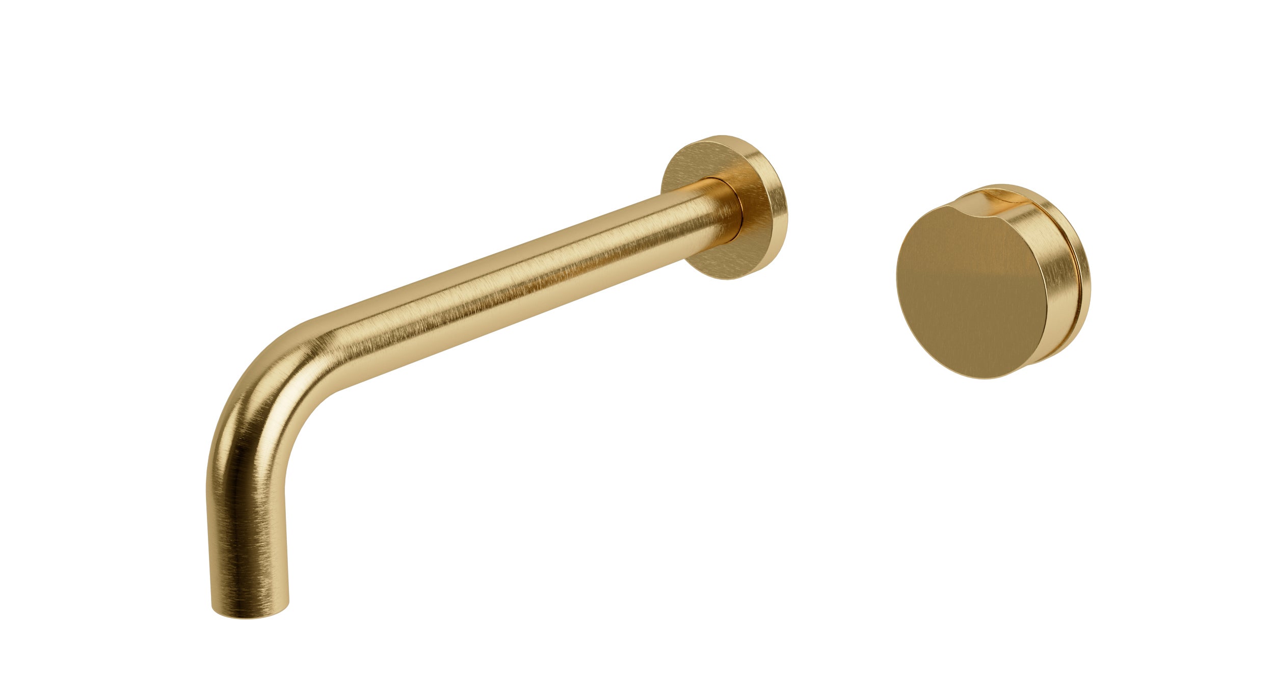 Foundry One Handle Wall Mount 10" Lavatory Faucet with Barrel Knob Handle in Satin Brass