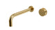 Foundry One Handle Wall Mount 10" Lavatory Faucet with Barrel Knob Handle in Satin Brass