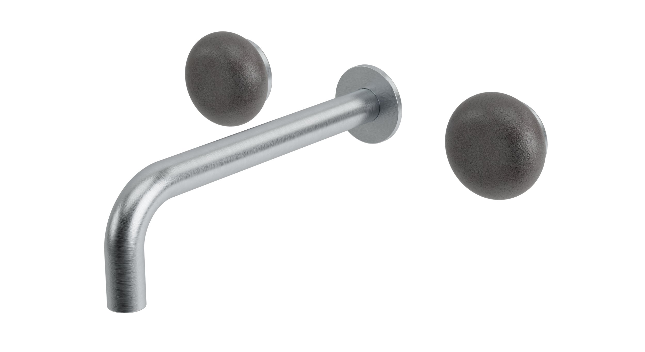 Foundry Two Handle Wall Mount 7.5" Lavatory Faucet with Pebble Ceramic Knob Handles in Satin Chrome