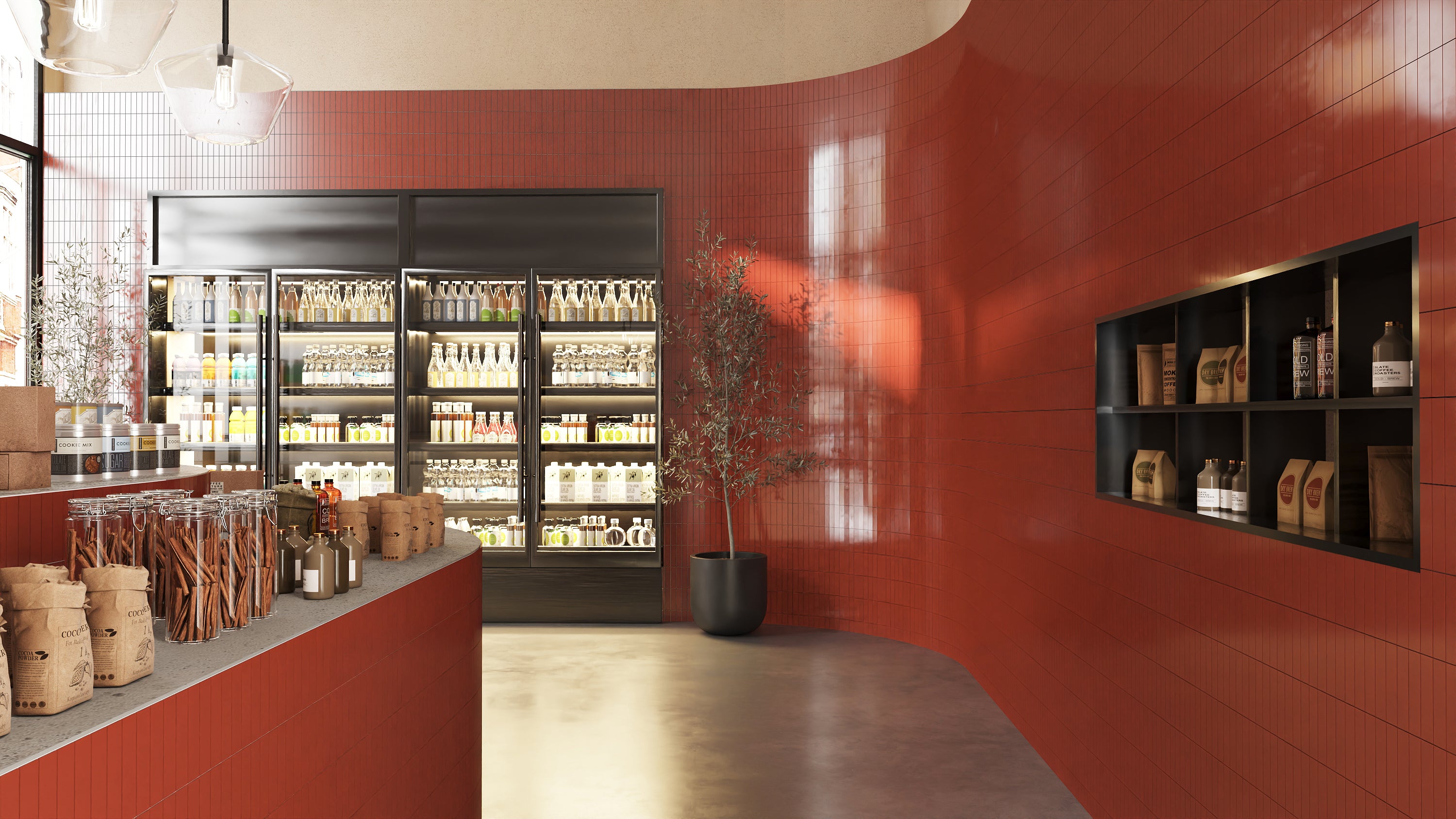 2x8 Natural Press Ceramic Tile in Carmine Gloss