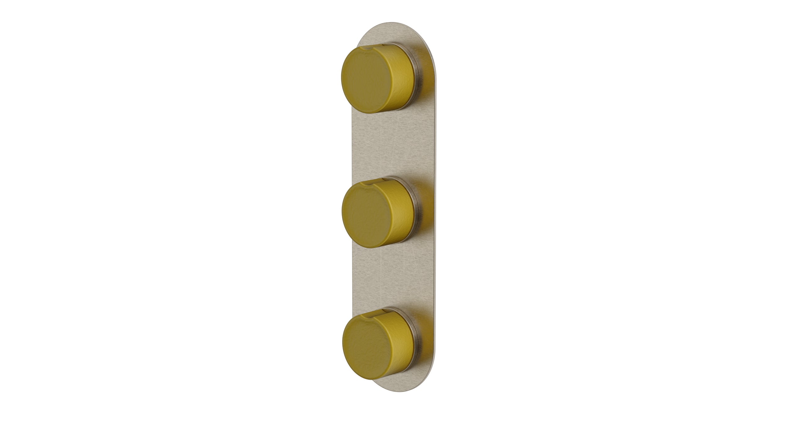Foundry Three Handle Wall Mount Shower Trim with Groove Ceramic Knob Handles in Satin Nickel