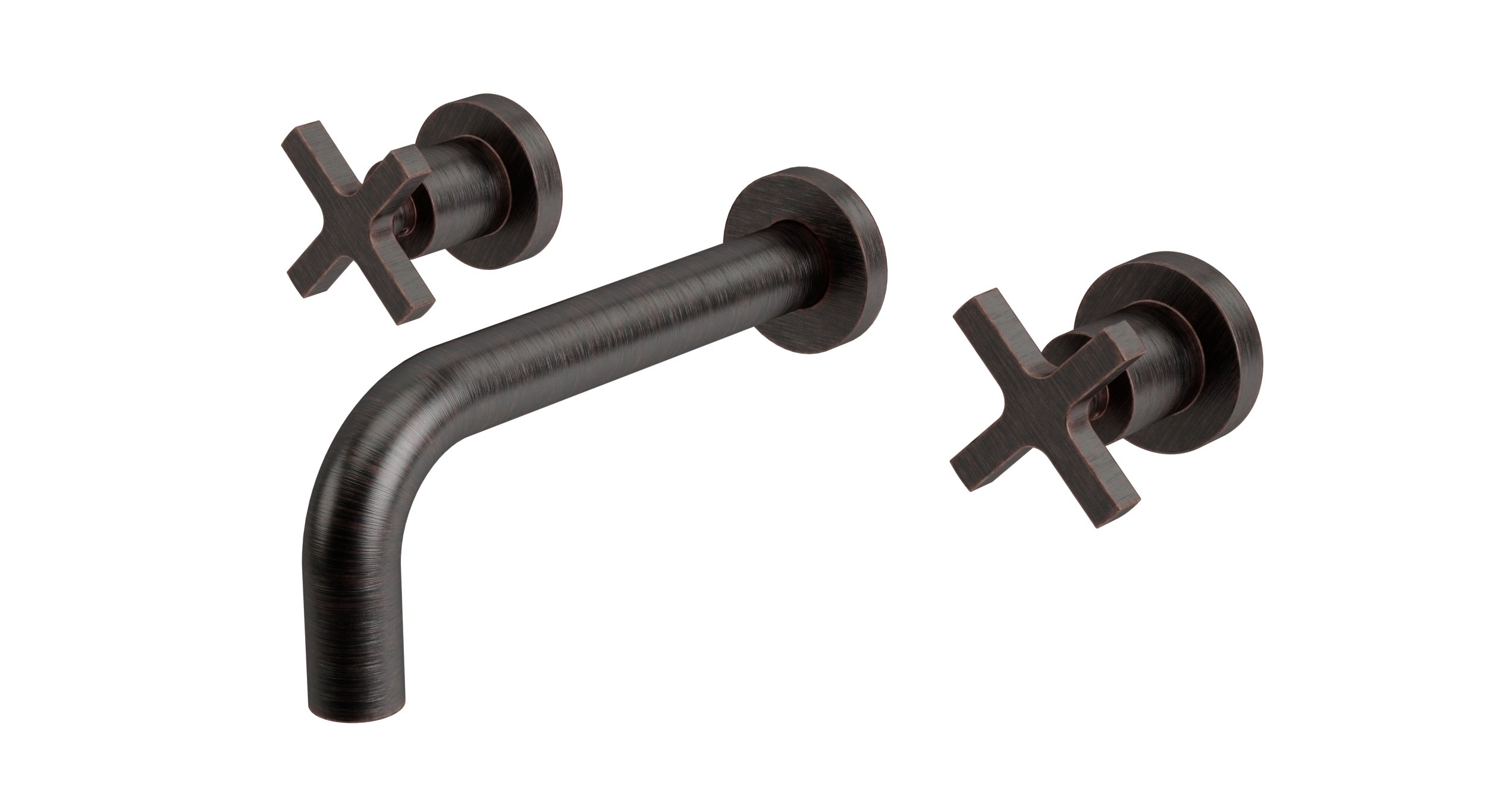 Flatiron Two Handle Wall Mount 7.5" Lavatory Faucet with Linear Cross Handles in Antique Bronze