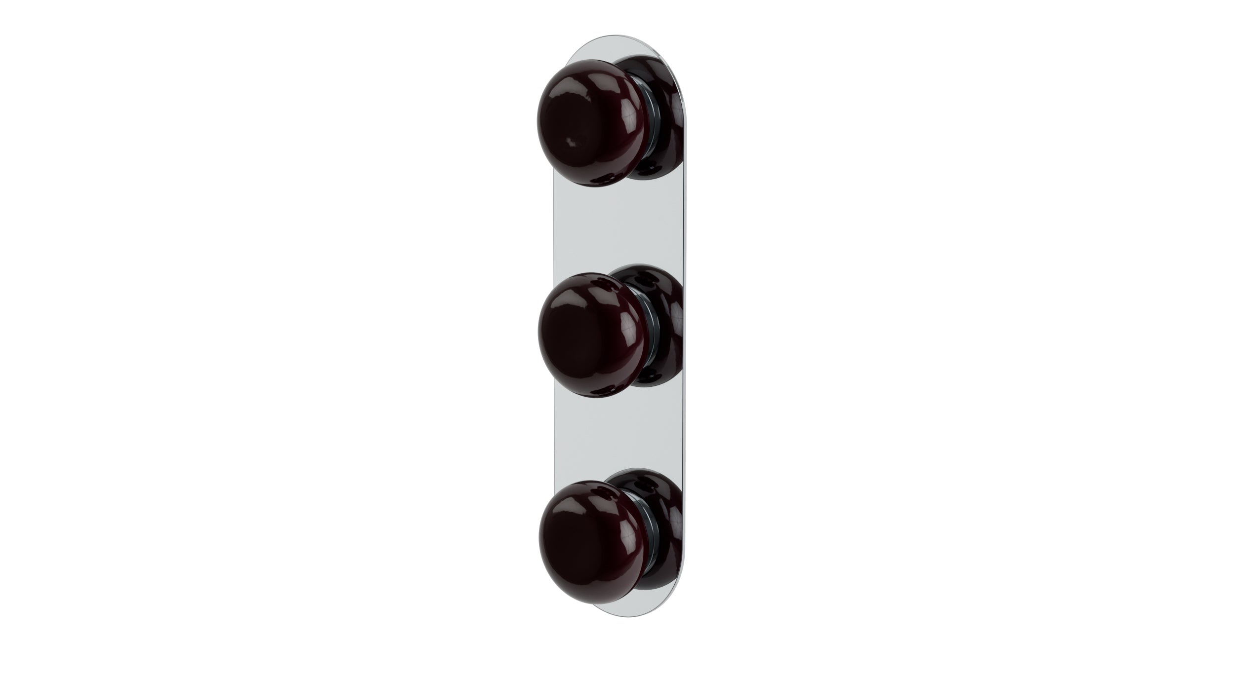 Foundry Three Handle Wall Mount Shower Trim with Pebble Ceramic Knob Handles in Polished Chrome