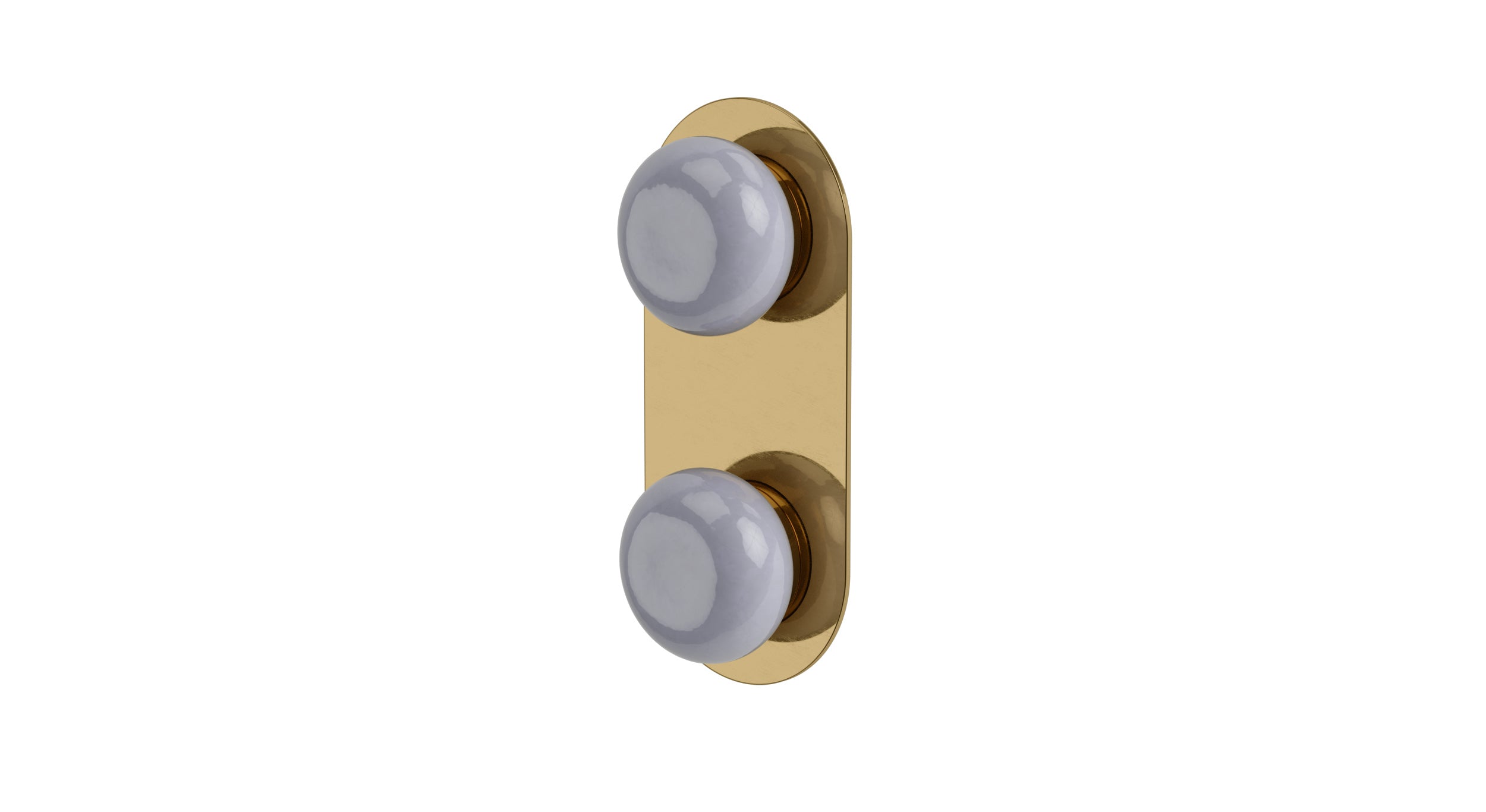 Foundry Two Handle Wall Mount Shower Trim with Pebble Ceramic Knob Handles in Uncoated Polished Brass