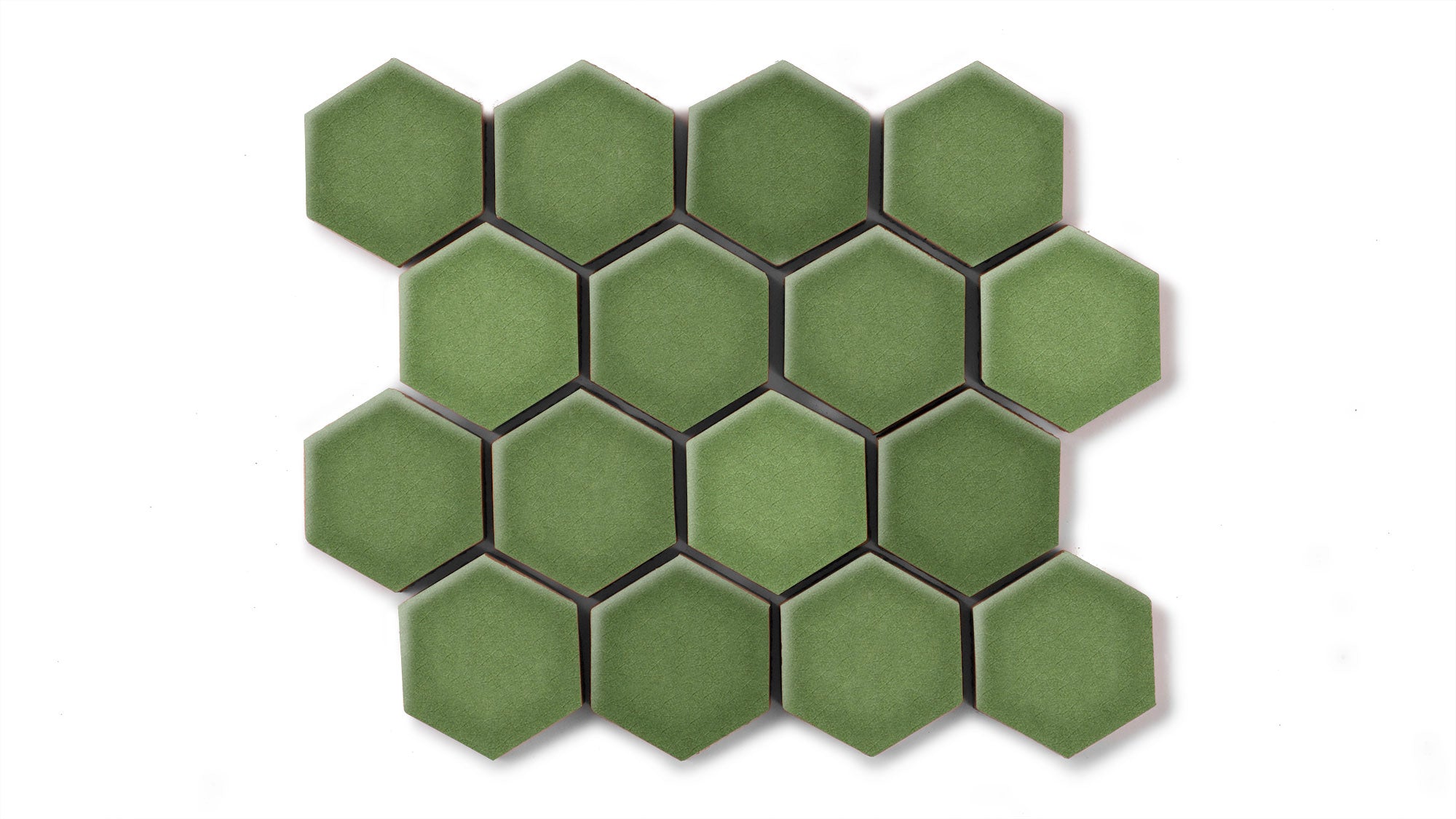 2" Hexagon Sheeted Original Ceramic Mosaic Tile in Kelp Gloss