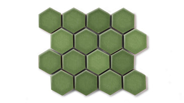 2" Hexagon Sheeted Original Ceramic Mosaic Tile in Kelp Gloss