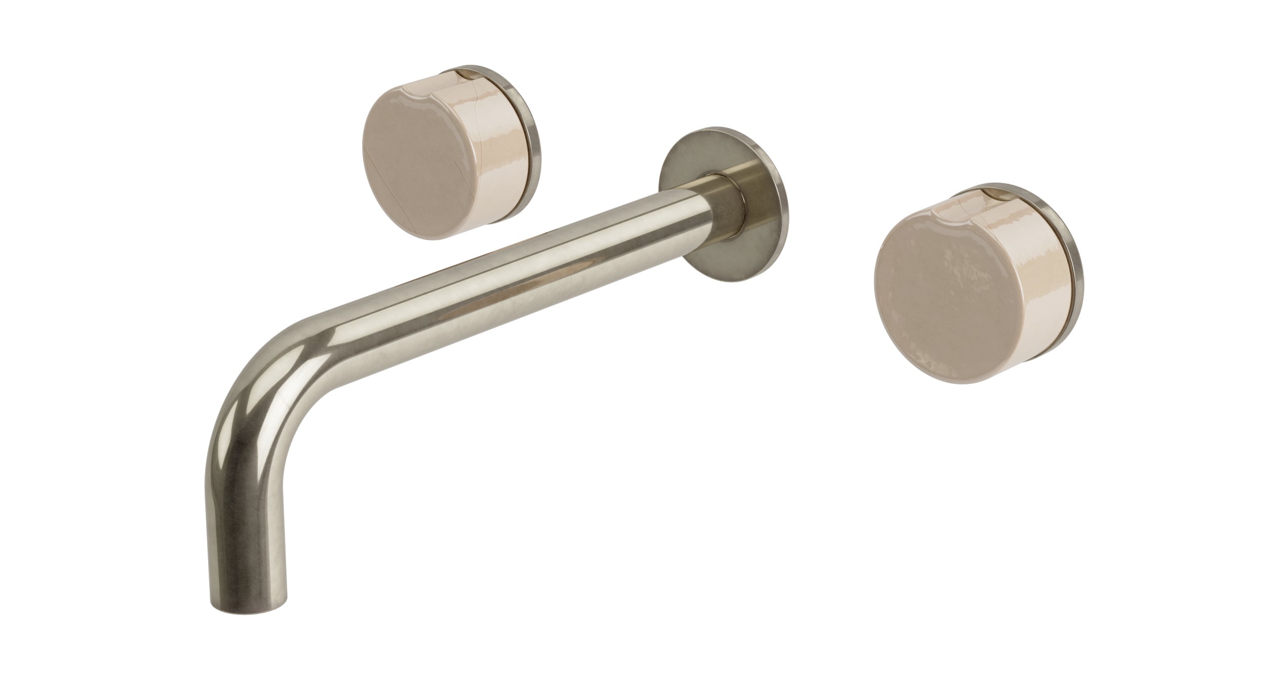 Foundry Two Handle Wall Mount 7.5" Lavatory Faucet with Groove Ceramic Knob Handles in French Nickel