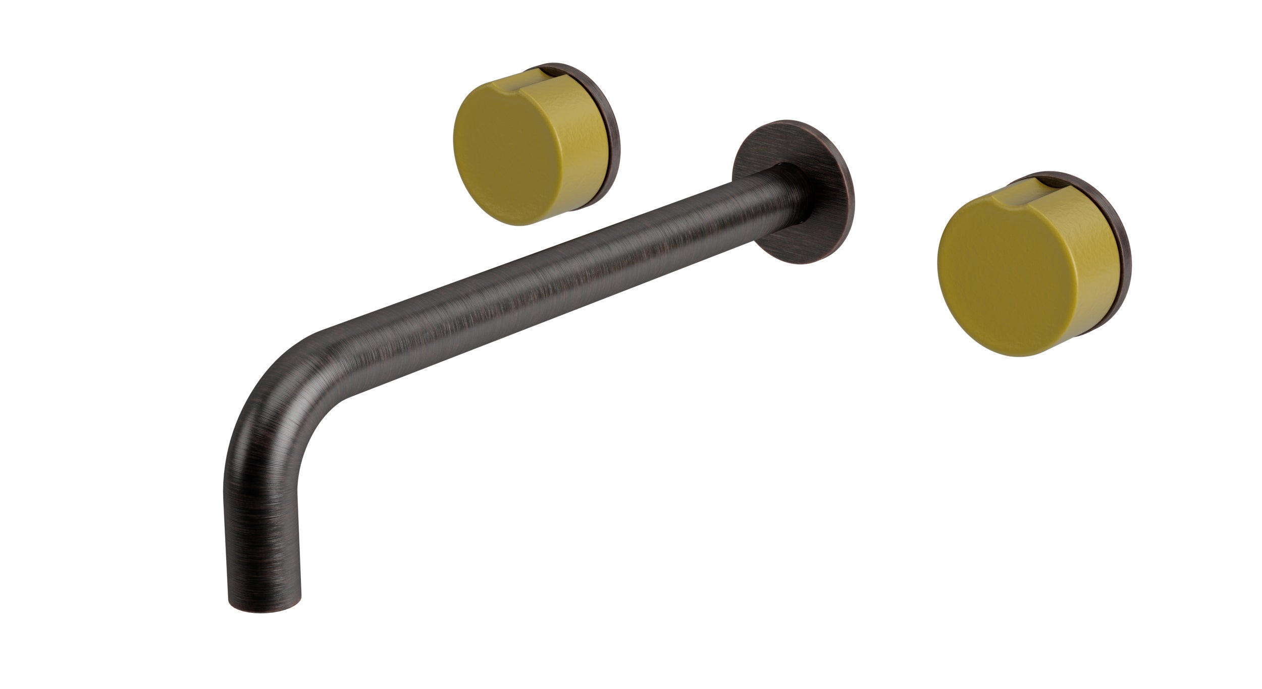Foundry Two Handle Wall Mount 10" Lavatory Faucet with Groove Ceramic Knob Handles in Antique Bronze